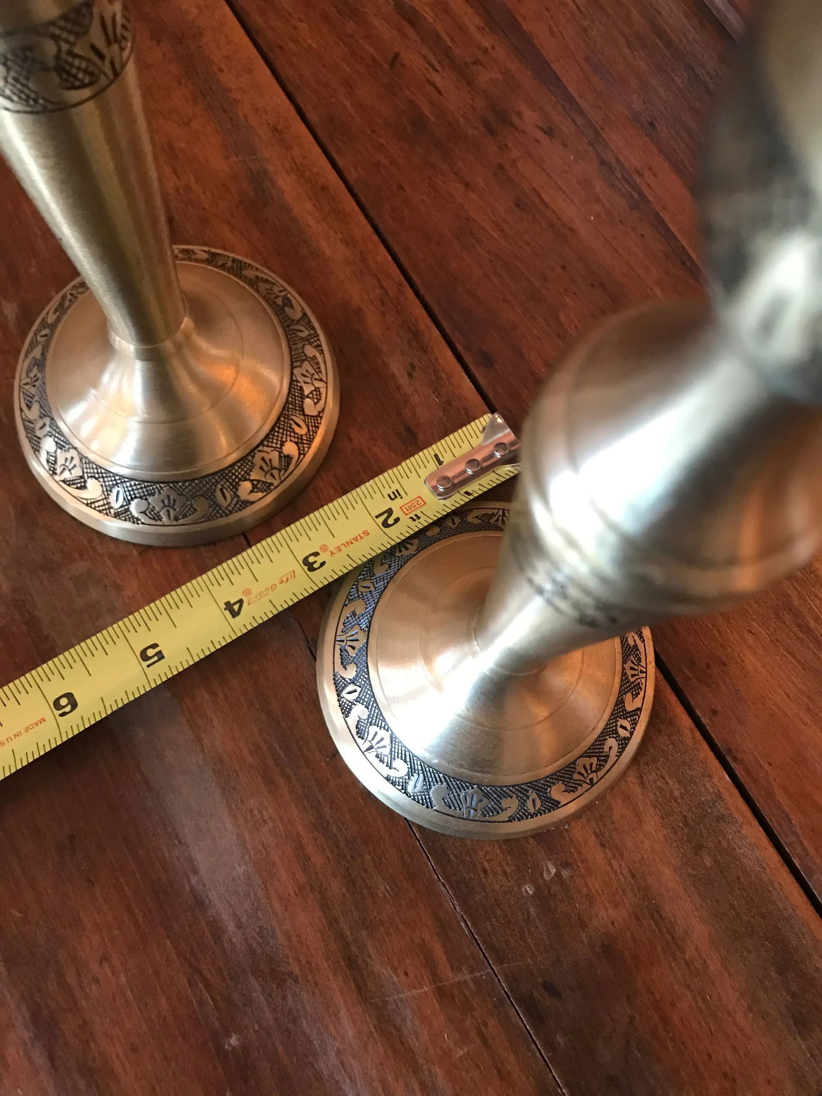 Brass Etched Candle Holders - a Pair - 3