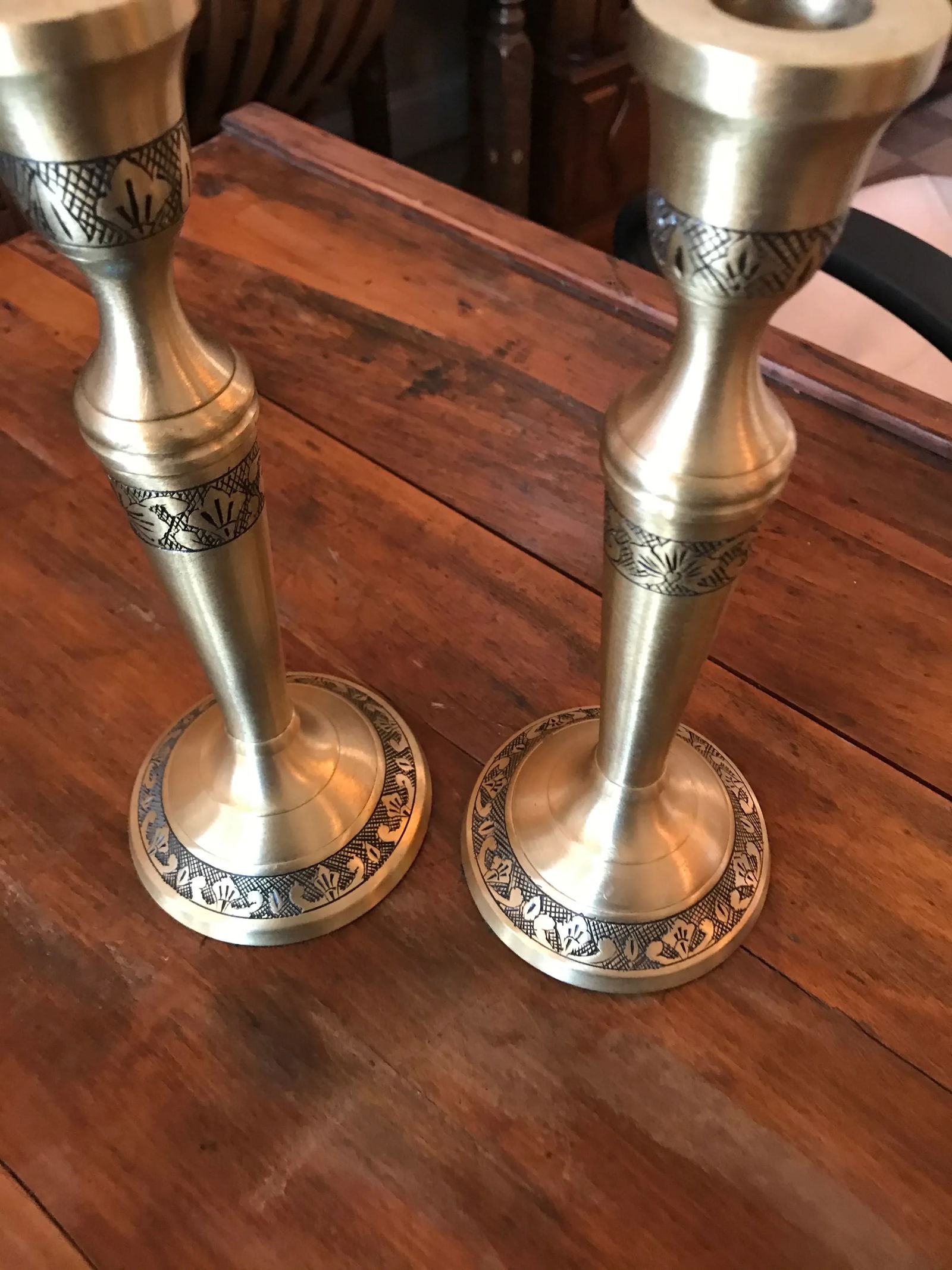 Brass Etched Candle Holders - a Pair - 4