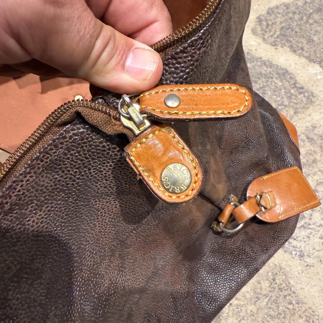 1990s Bric's Italian Leather Canvas Tote Cargo Life Bag - 8