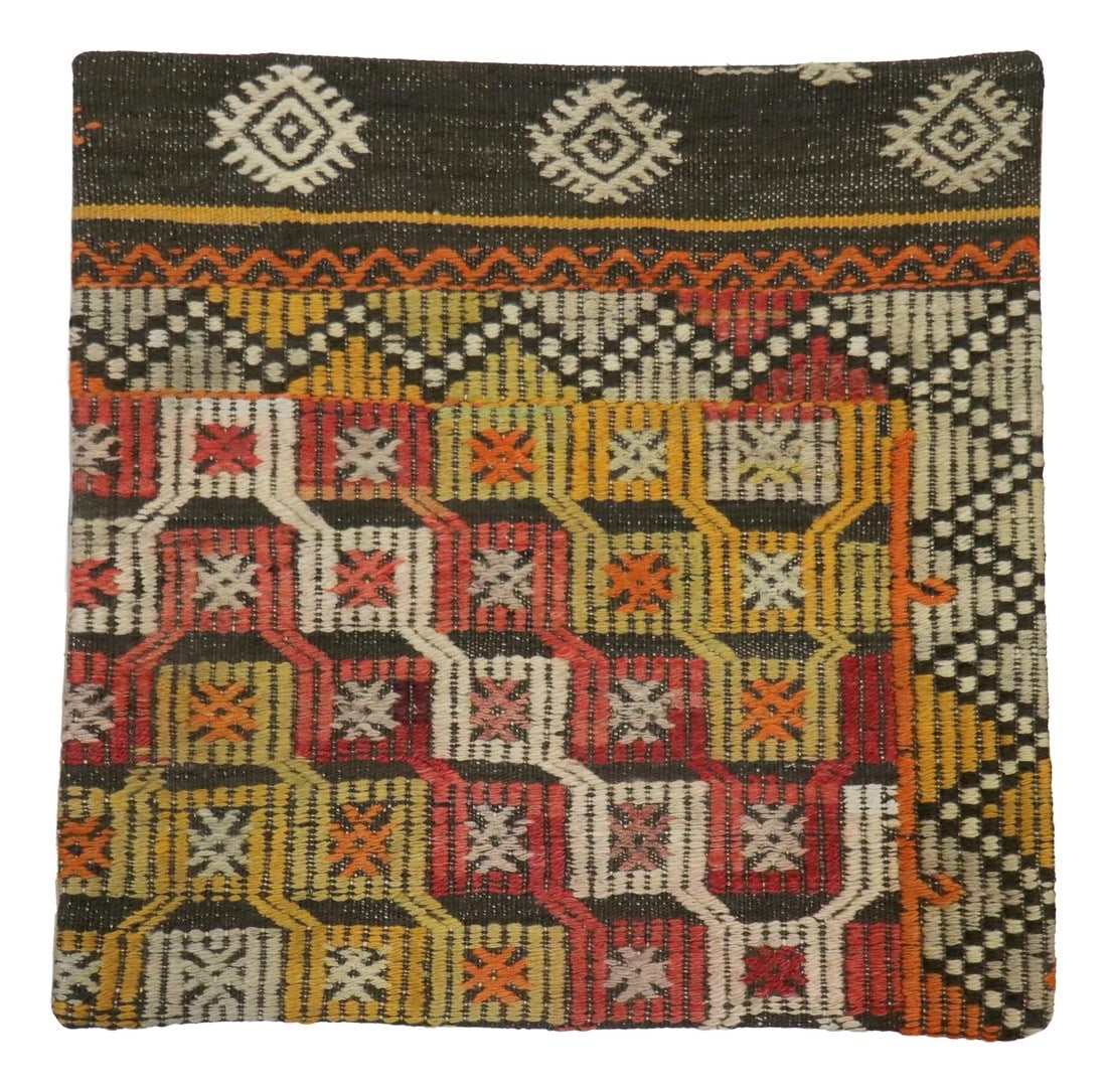 Pasargad Home Vintage Kilim Pillow Case, Multicolor: This unique Turkish vintage handwoven kilim pillow Cover is made up of wool. Kilims are produced by tightly interweaving the warp and weft strands of the weave to produce a flat surface with no pile.