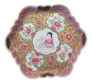 Antique Chinese Enamel on Porcelain Serving Tray