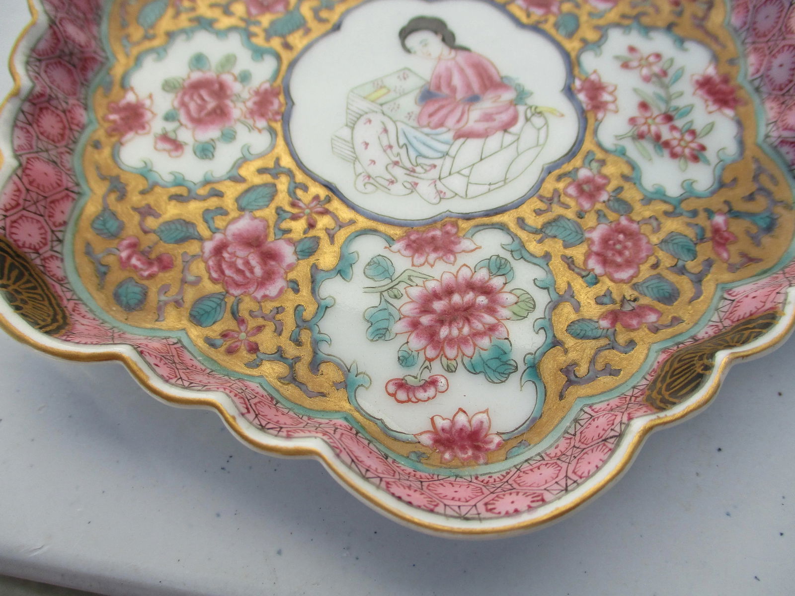 Antique Chinese Enamel on Porcelain Serving Tray - 6
