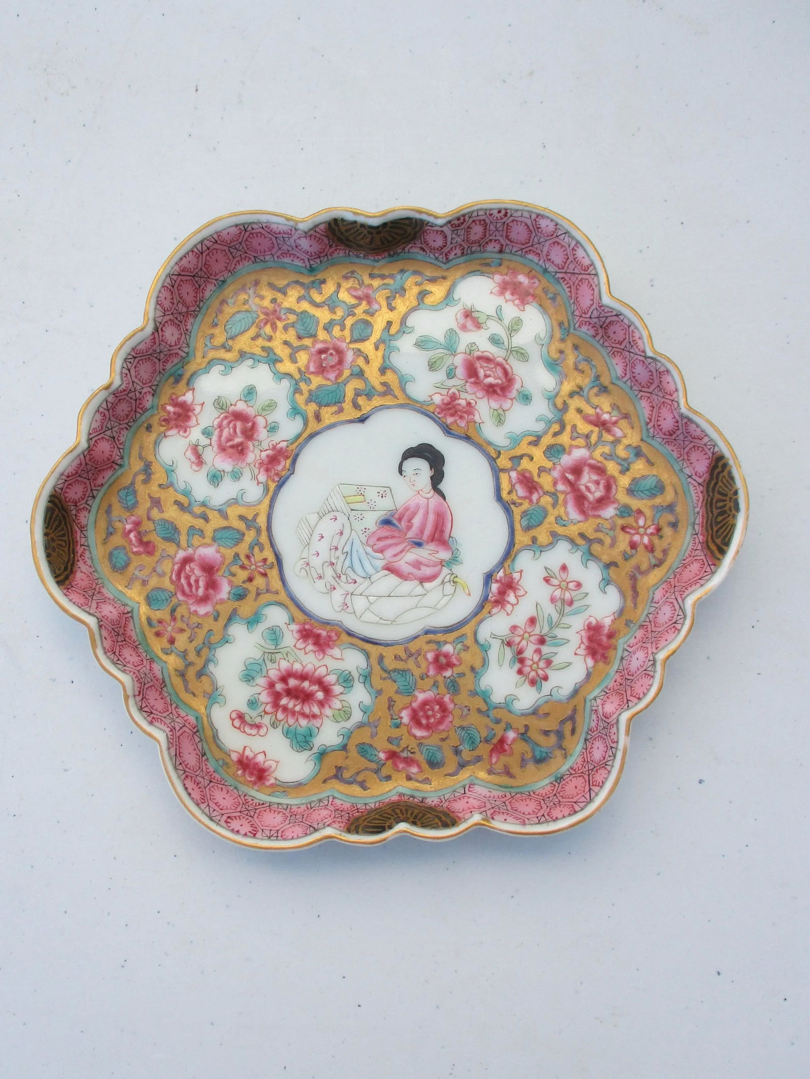 Antique Chinese Enamel on Porcelain Serving Tray - 8