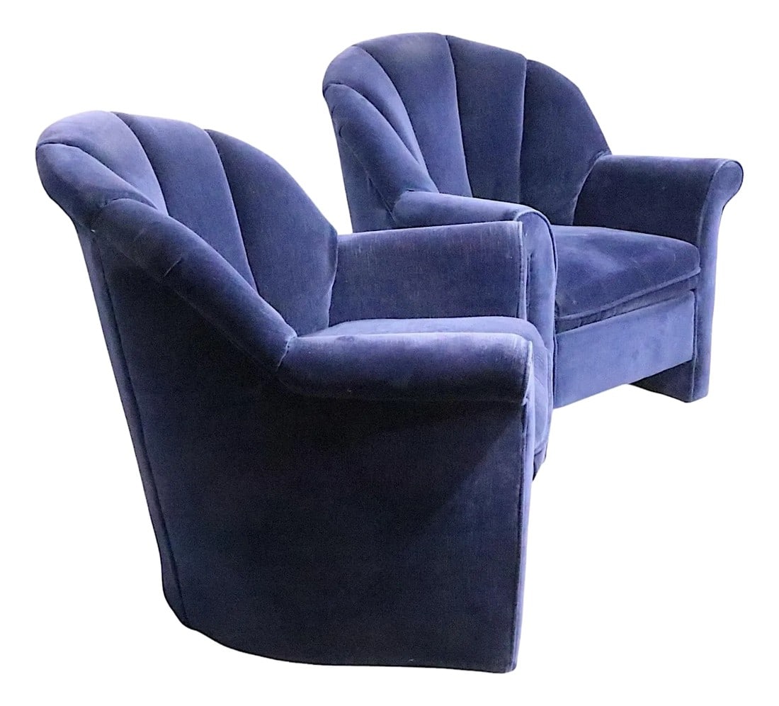 Hollywood Regency Club Chairs in Blue Upholstery by Rowe Circa 1980/90s - Set of 2 (1 of 12)