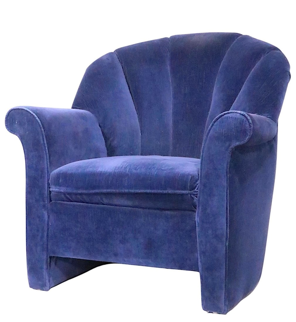 Hollywood Regency Club Chairs in Blue Upholstery by Rowe Circa 1980/90s - Set of 2 - 3