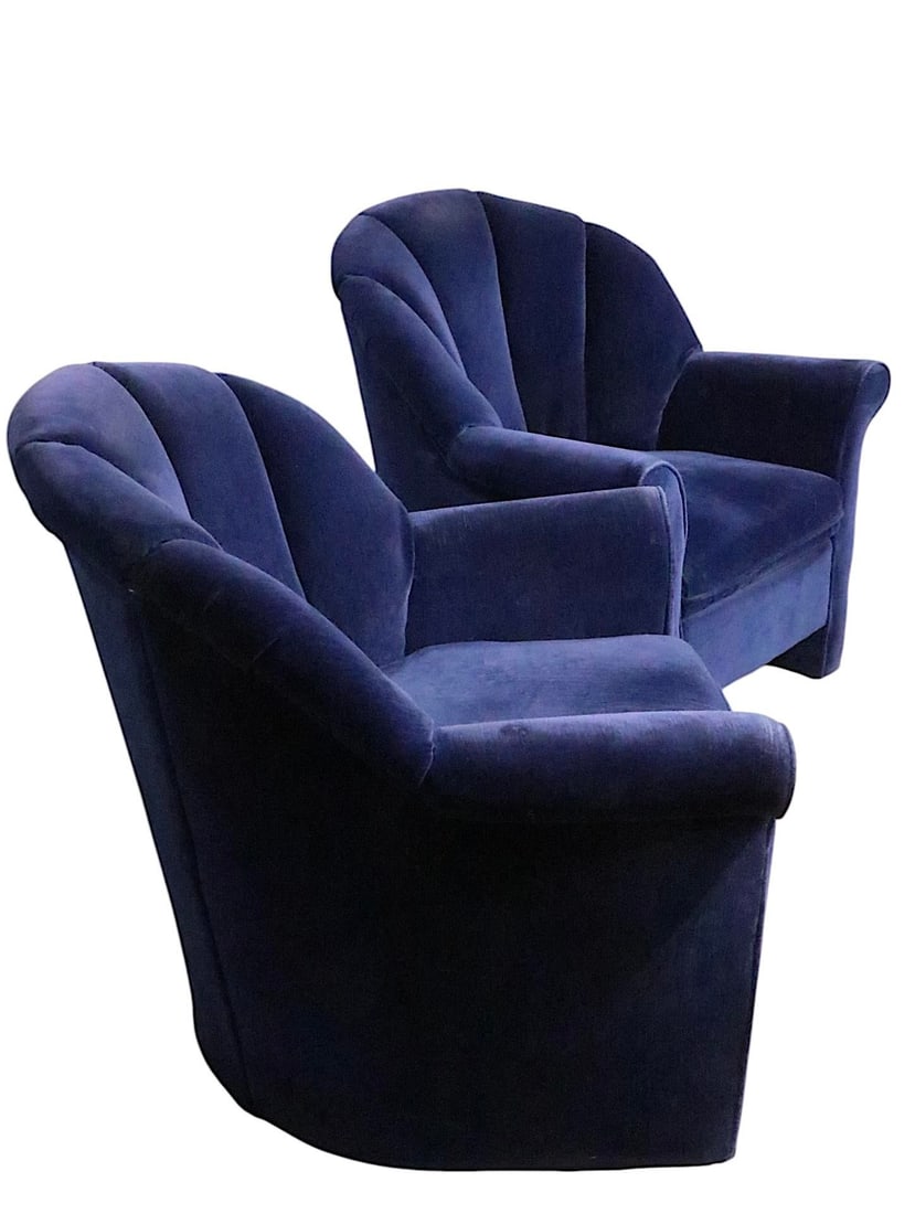 Hollywood Regency Club Chairs in Blue Upholstery by Rowe Circa 1980/90s - Set of 2 - 6