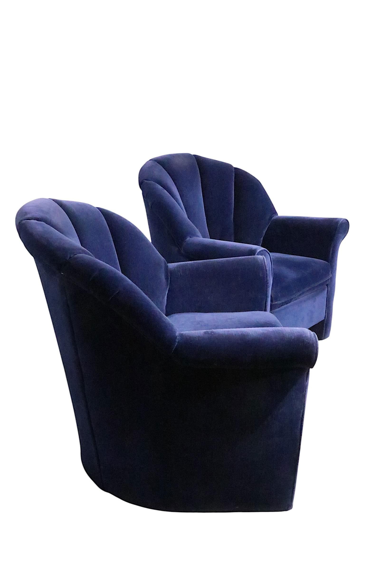 Hollywood Regency Club Chairs in Blue Upholstery by Rowe Circa 1980/90s - Set of 2 - 8