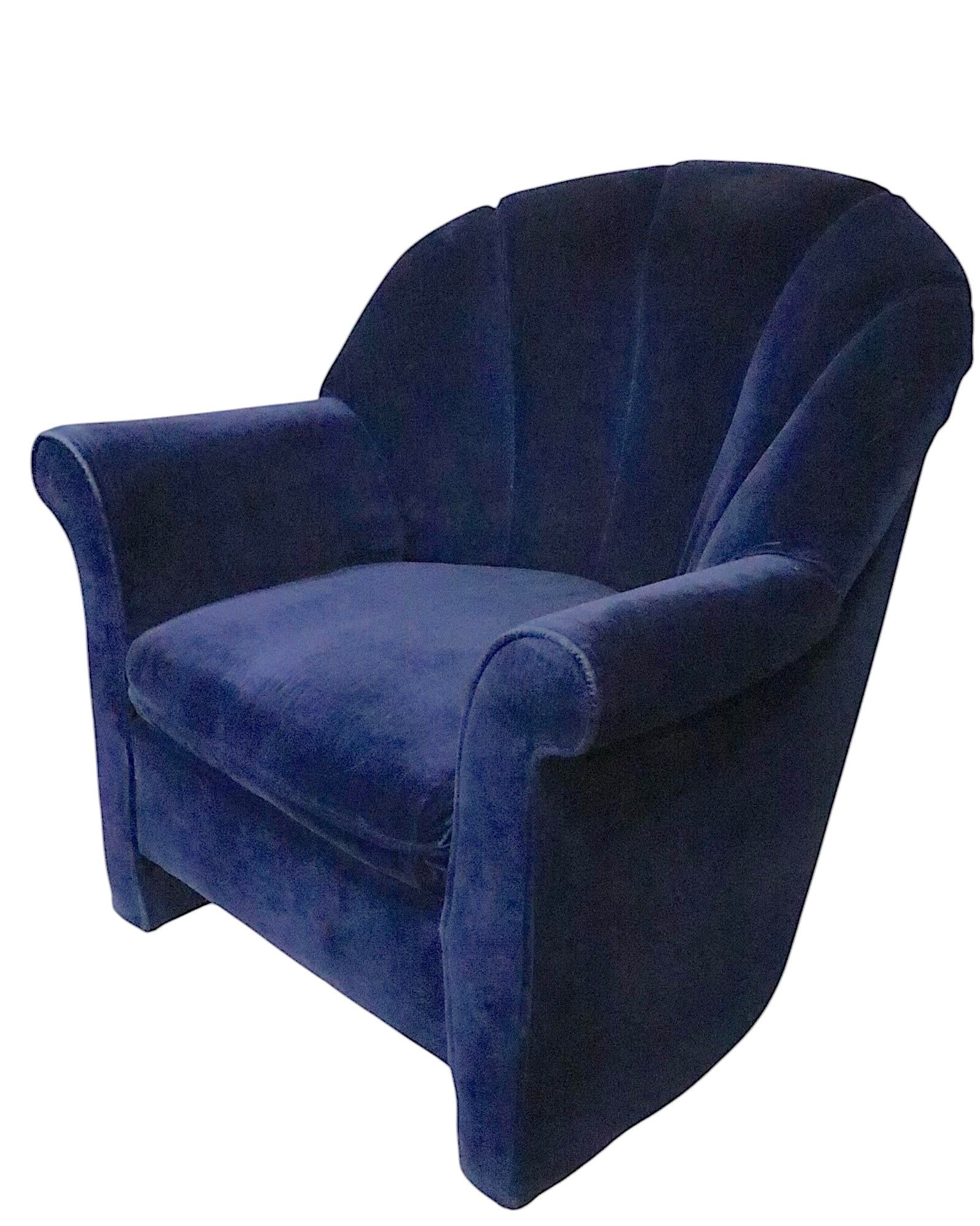 Hollywood Regency Club Chairs in Blue Upholstery by Rowe Circa 1980/90s - Set of 2 - 9