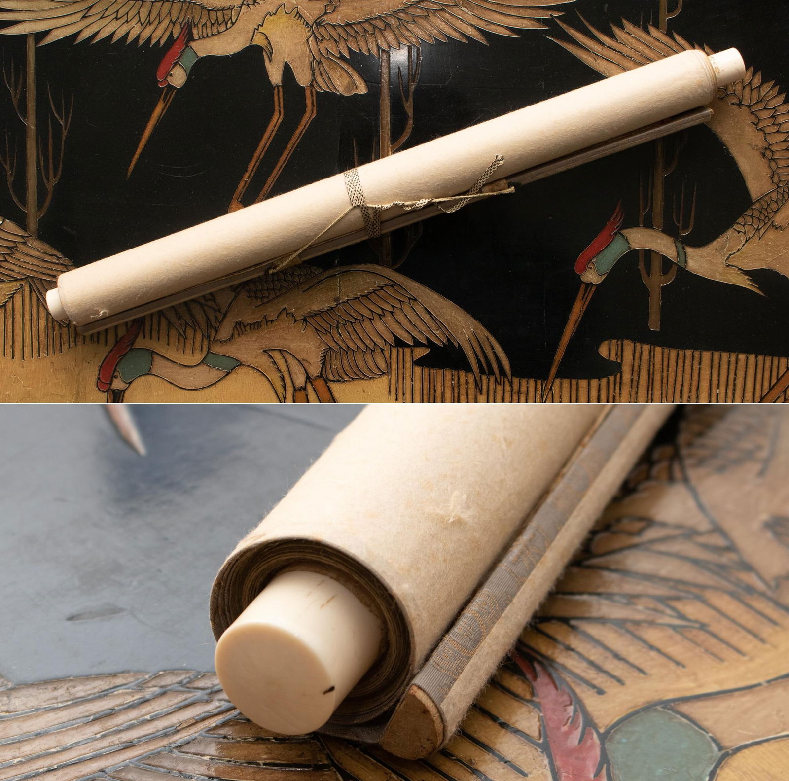 Meiji or Taisho Era Japanese Painted Scroll Painting "Sakura and Ducks" - 11