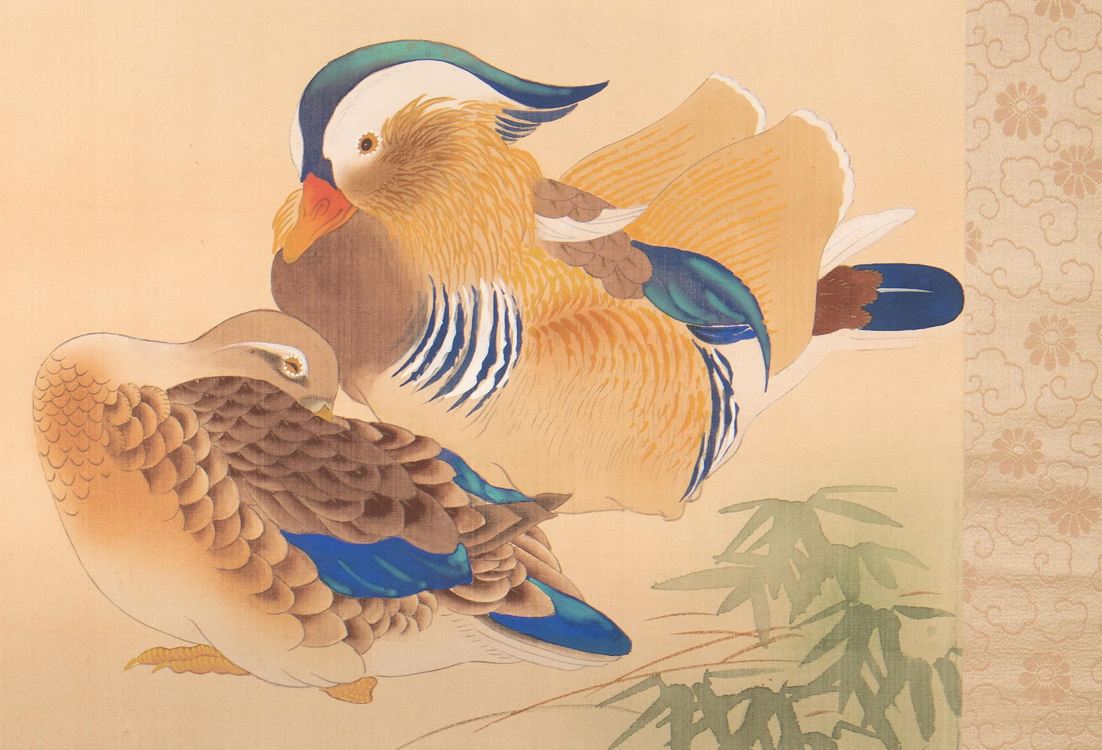 Meiji or Taisho Era Japanese Painted Scroll Painting "Sakura and Ducks" - 5