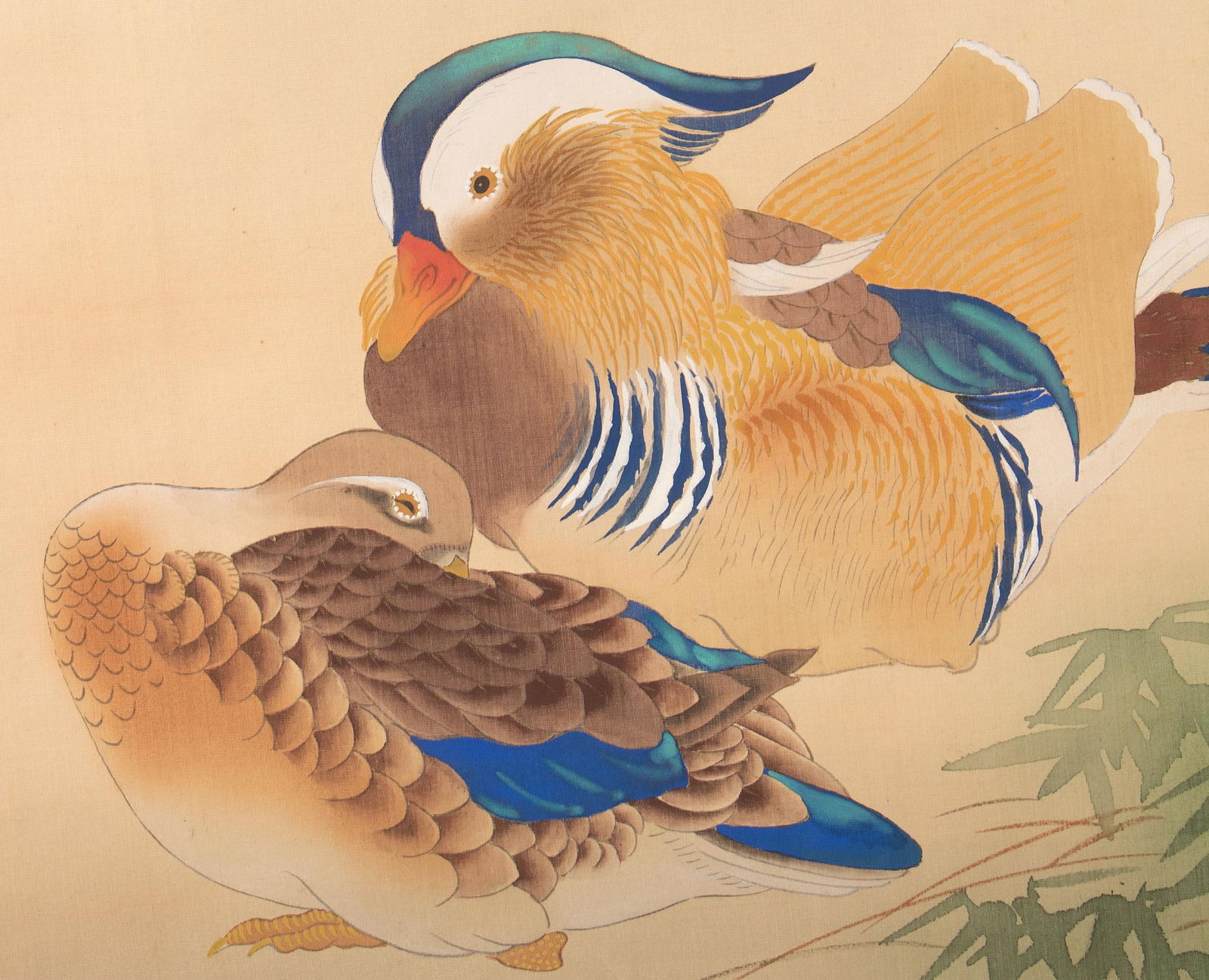 Meiji or Taisho Era Japanese Painted Scroll Painting "Sakura and Ducks" - 6
