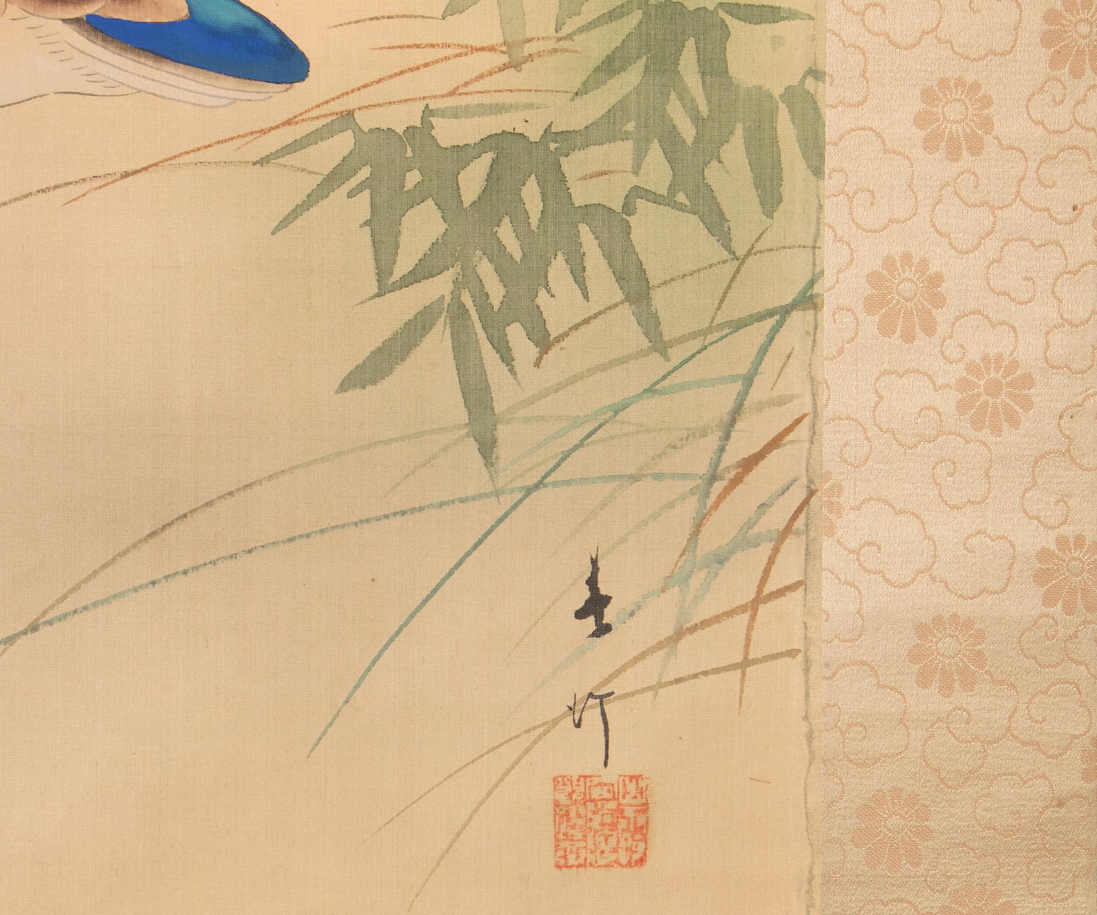 Meiji or Taisho Era Japanese Painted Scroll Painting "Sakura and Ducks" - 9