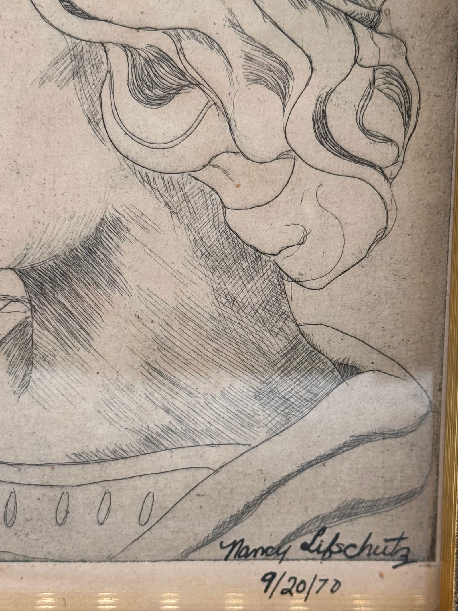 1970s Framed and Signed Pencil Portrait of a Greek Woman - 4