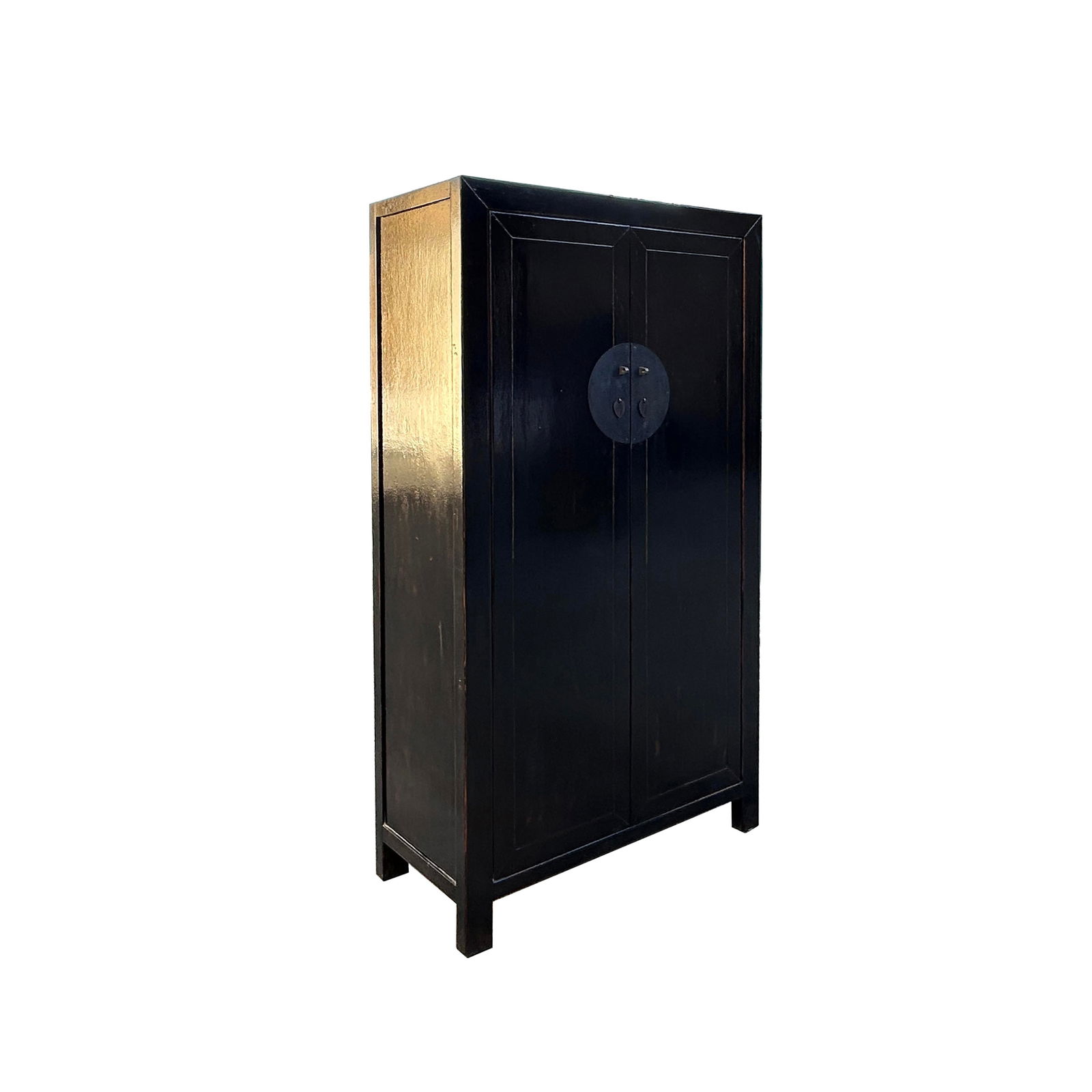 Distressed Black Rough Marks Moon Face Armoire Storage Cabinet - 4