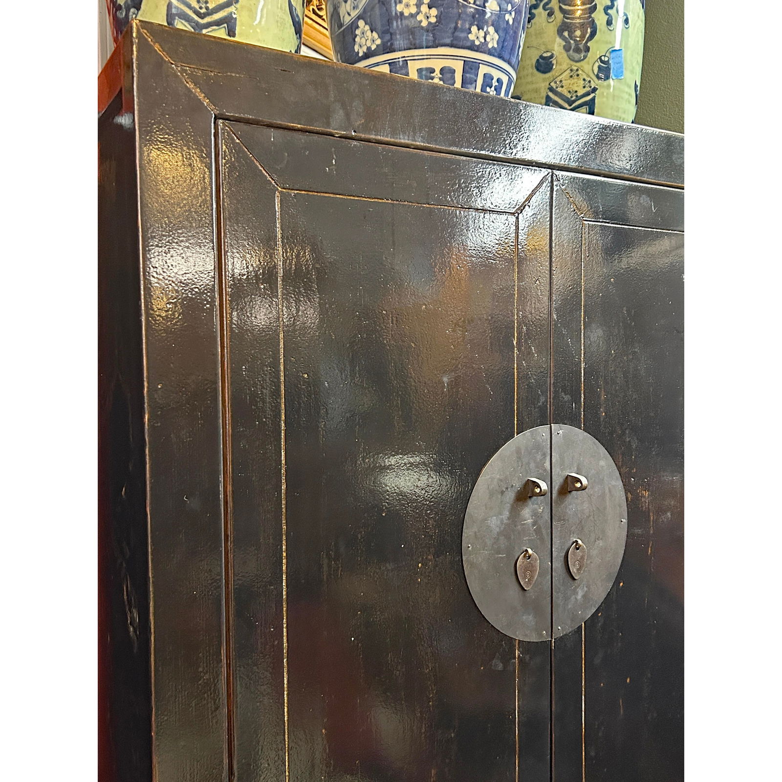 Distressed Black Rough Marks Moon Face Armoire Storage Cabinet - 7