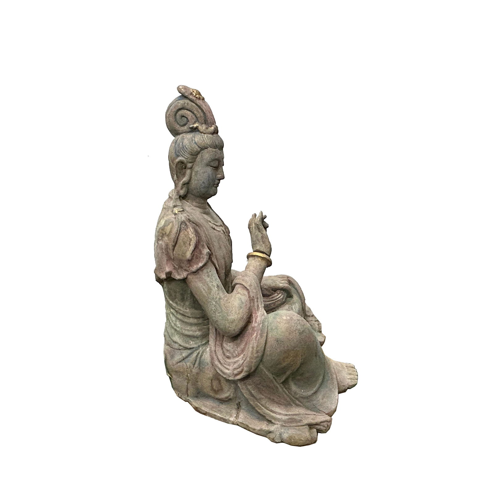 Vintage Chinese Cross Legs Guan Yin Bodhisattva Wood Statue - 2