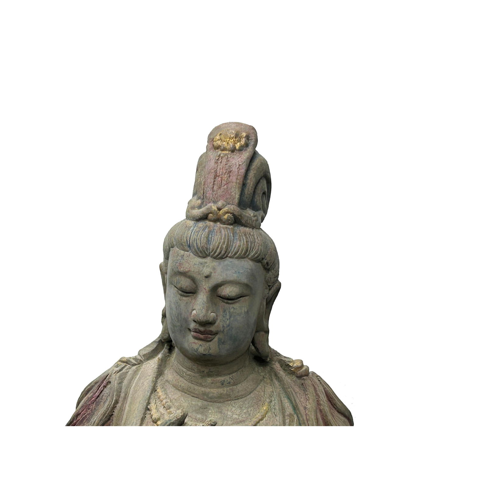 Vintage Chinese Cross Legs Guan Yin Bodhisattva Wood Statue - 3