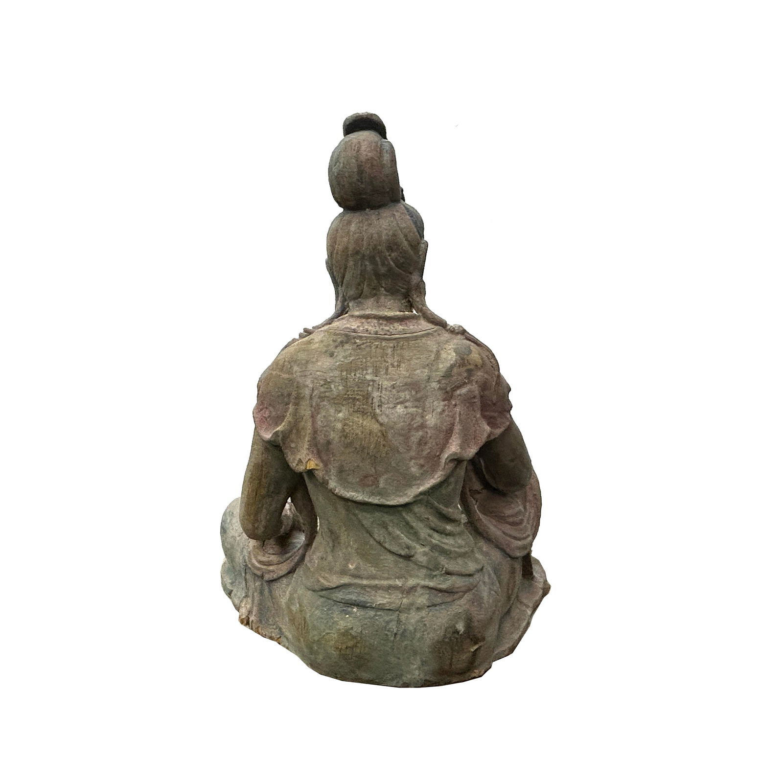 Vintage Chinese Cross Legs Guan Yin Bodhisattva Wood Statue - 4