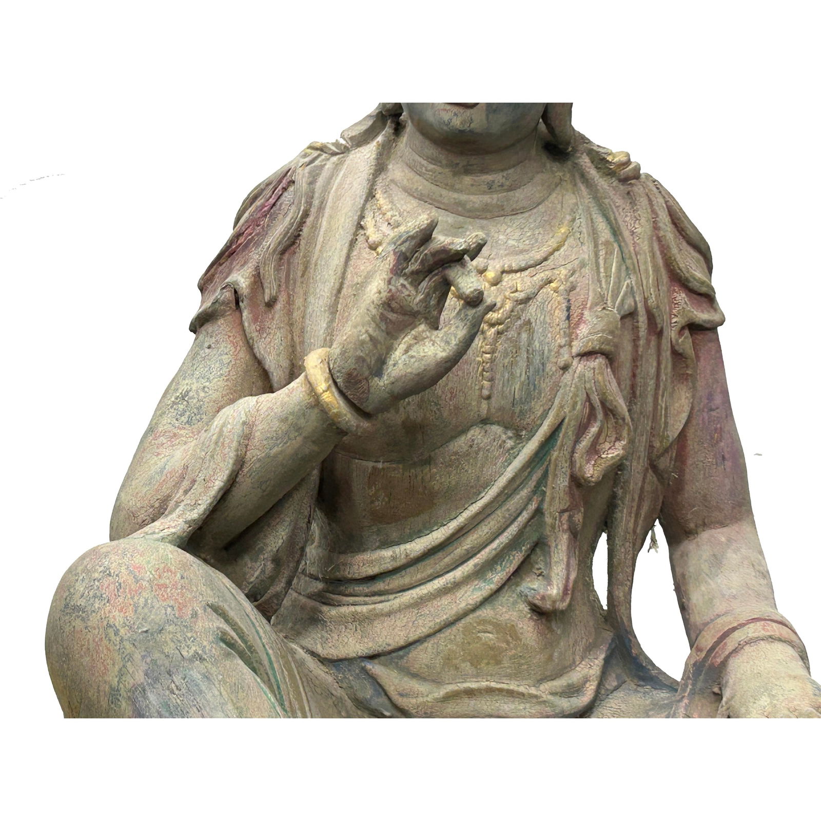 Vintage Chinese Cross Legs Guan Yin Bodhisattva Wood Statue - 5