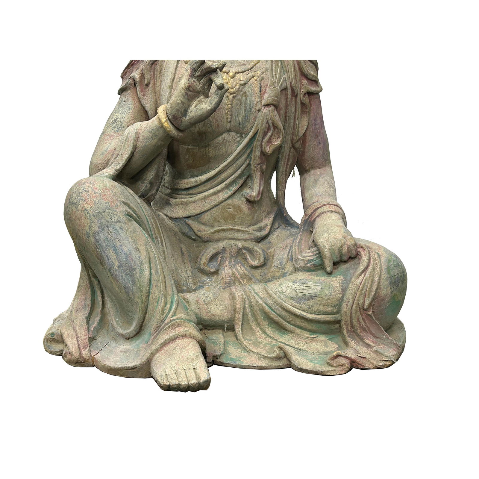 Vintage Chinese Cross Legs Guan Yin Bodhisattva Wood Statue - 6