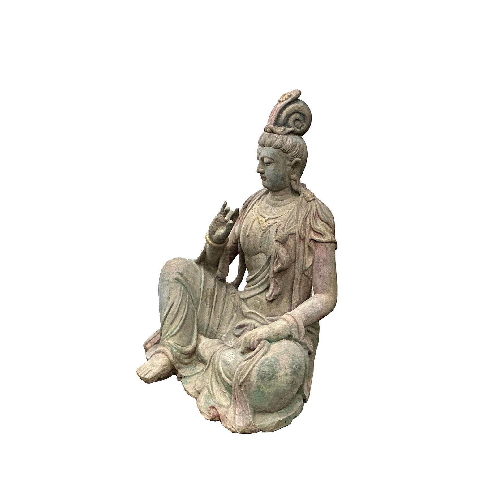 Vintage Chinese Cross Legs Guan Yin Bodhisattva Wood Statue - 7