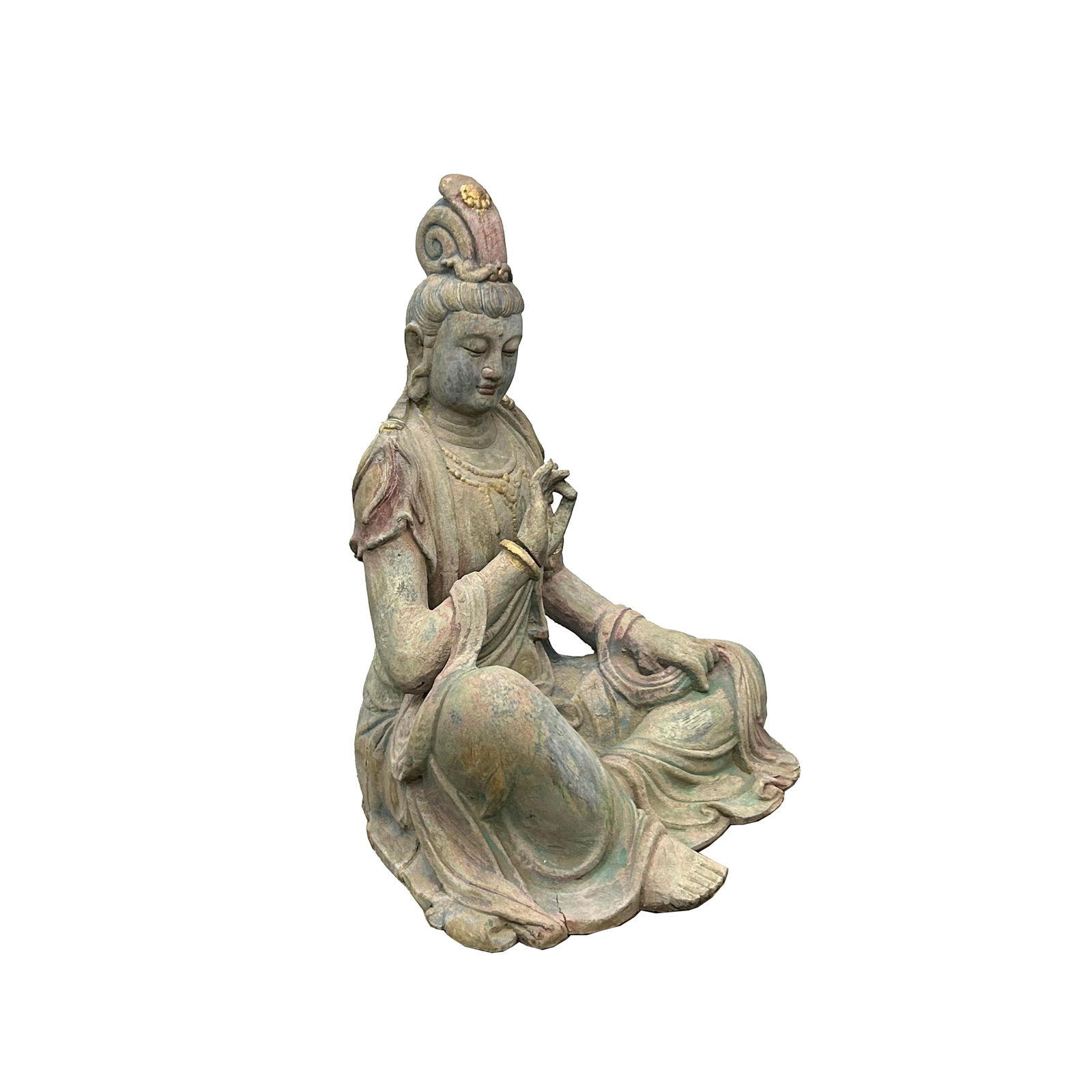 Vintage Chinese Cross Legs Guan Yin Bodhisattva Wood Statue - 8