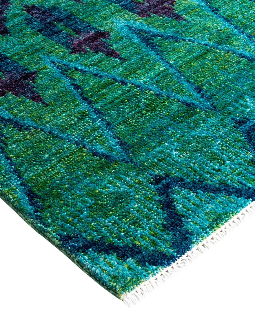 Modern, One-of-a-Kind Hand-Knotted Area Rug - Green, 4' 0" x 6' 1" - 2