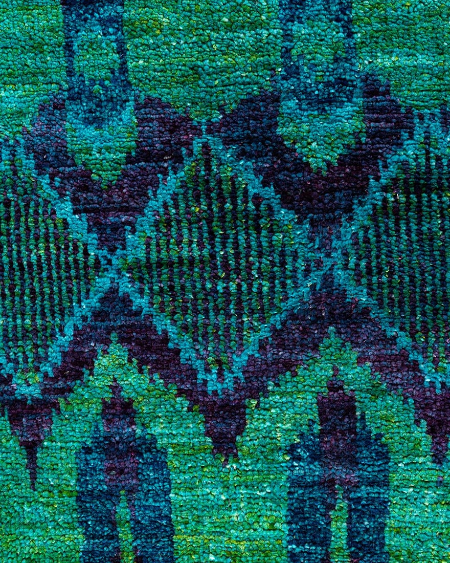 Modern, One-of-a-Kind Hand-Knotted Area Rug - Green, 4' 0" x 6' 1" - 3