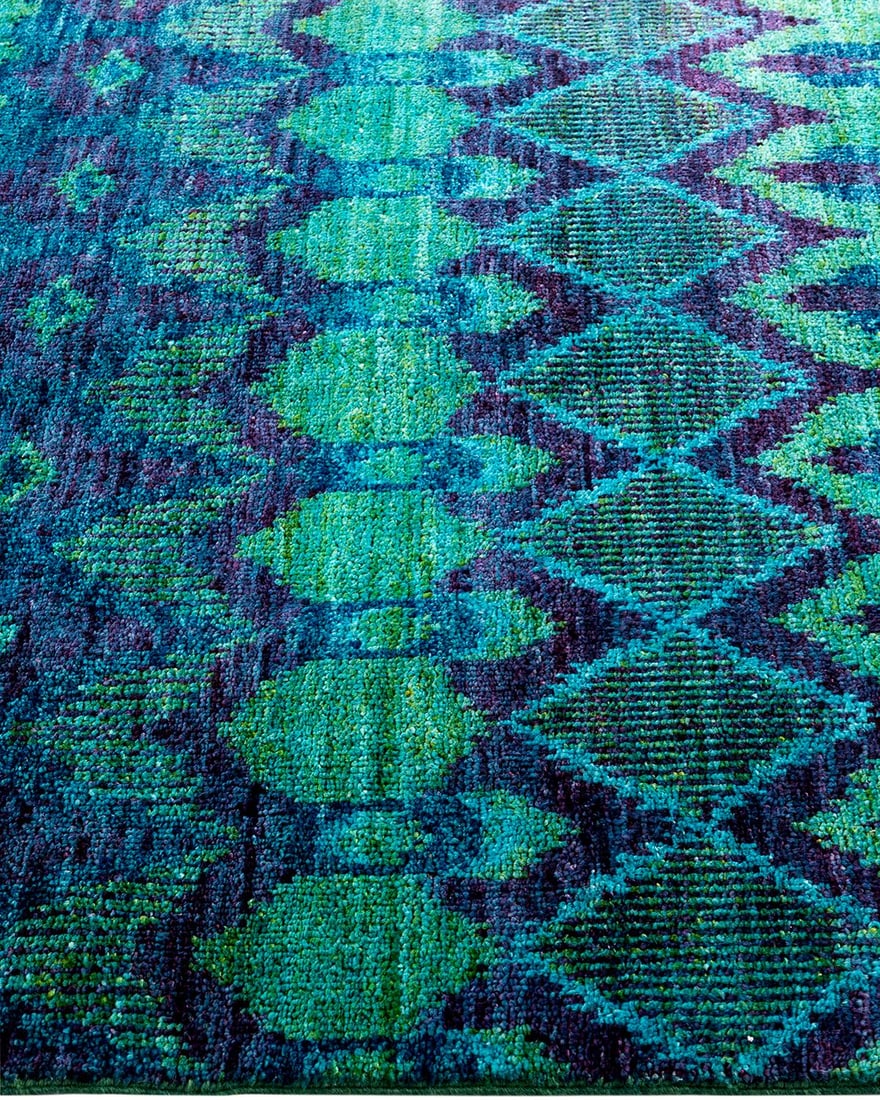Modern, One-of-a-Kind Hand-Knotted Area Rug - Green, 4' 0" x 6' 1" - 4