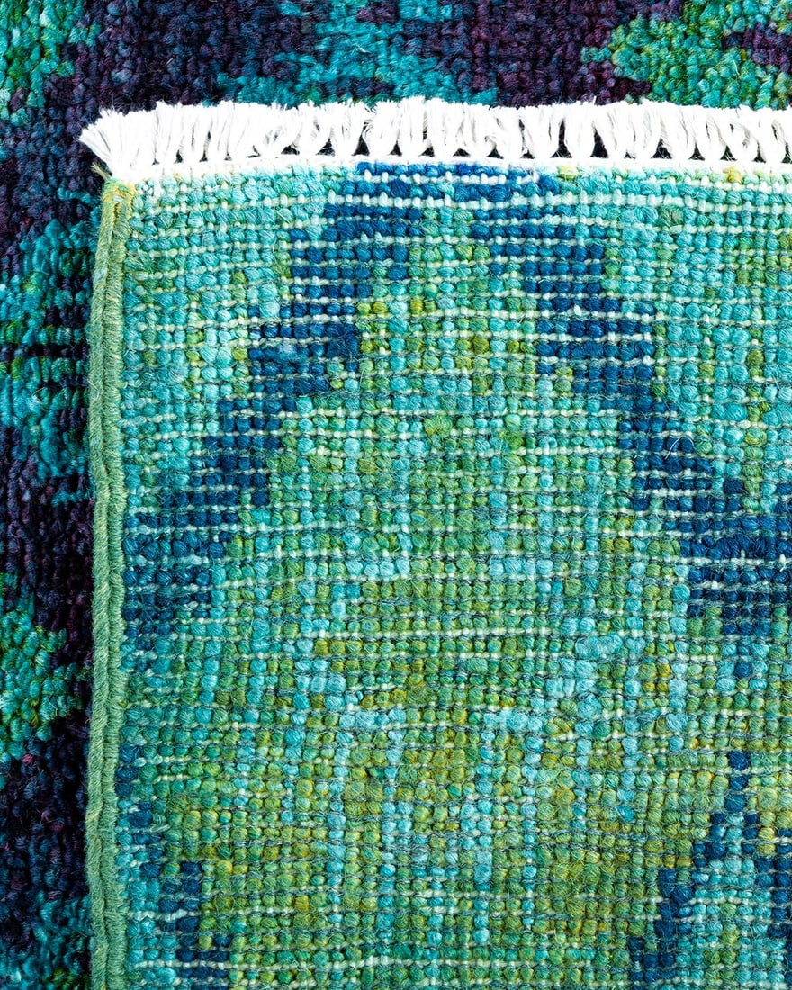 Modern, One-of-a-Kind Hand-Knotted Area Rug - Green, 4' 0" x 6' 1" - 5