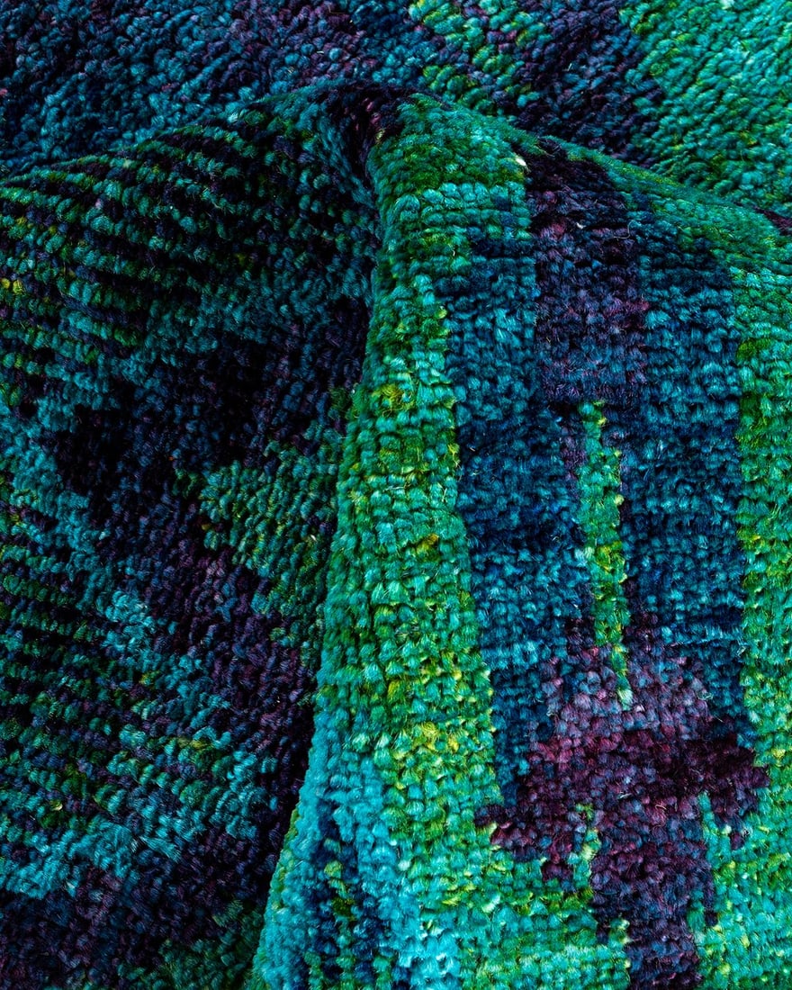 Modern, One-of-a-Kind Hand-Knotted Area Rug - Green, 4' 0" x 6' 1" - 7