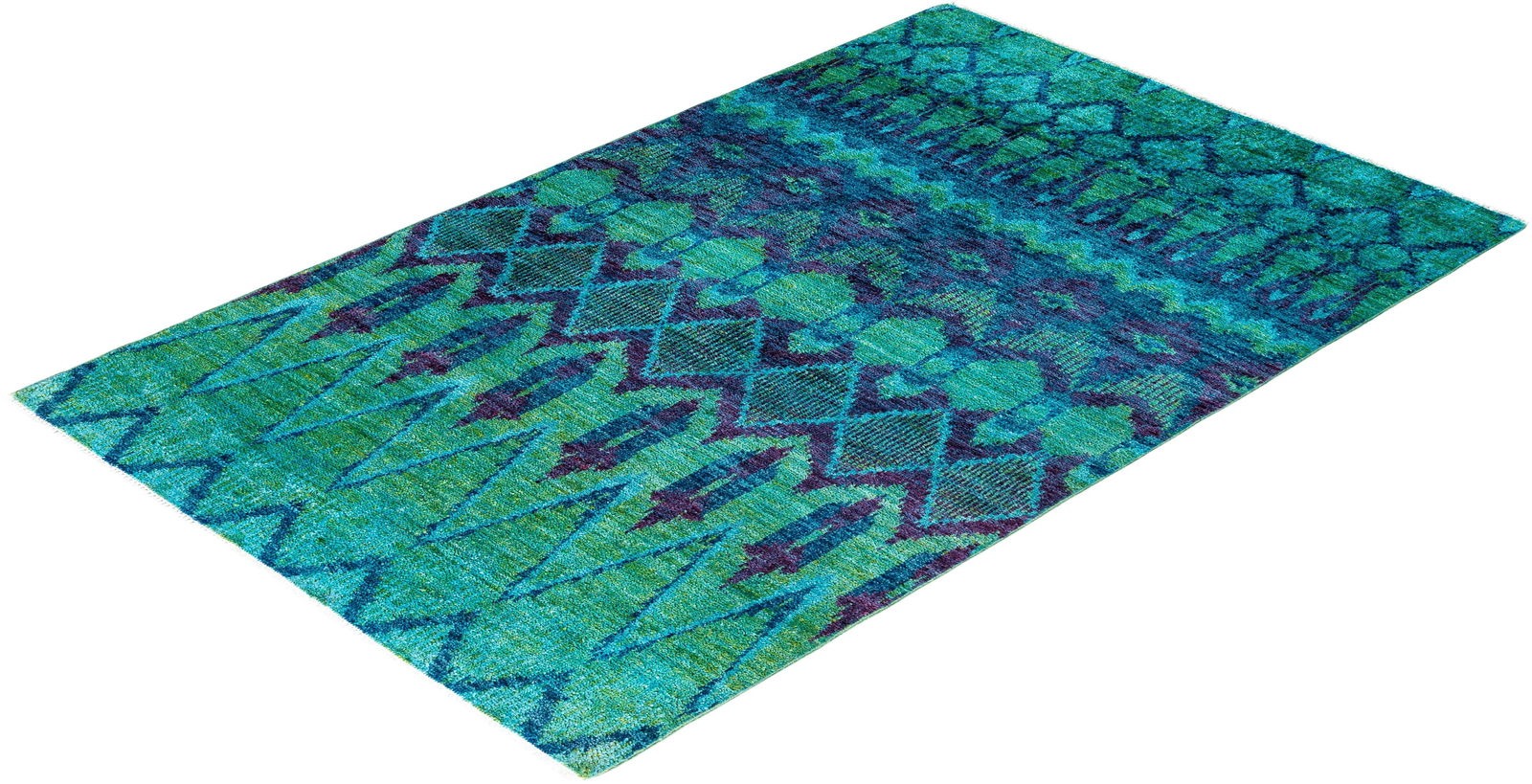 Modern, One-of-a-Kind Hand-Knotted Area Rug - Green, 4' 0" x 6' 1" - 8