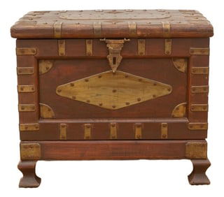Vintage Teak & Brass Captian's Chest