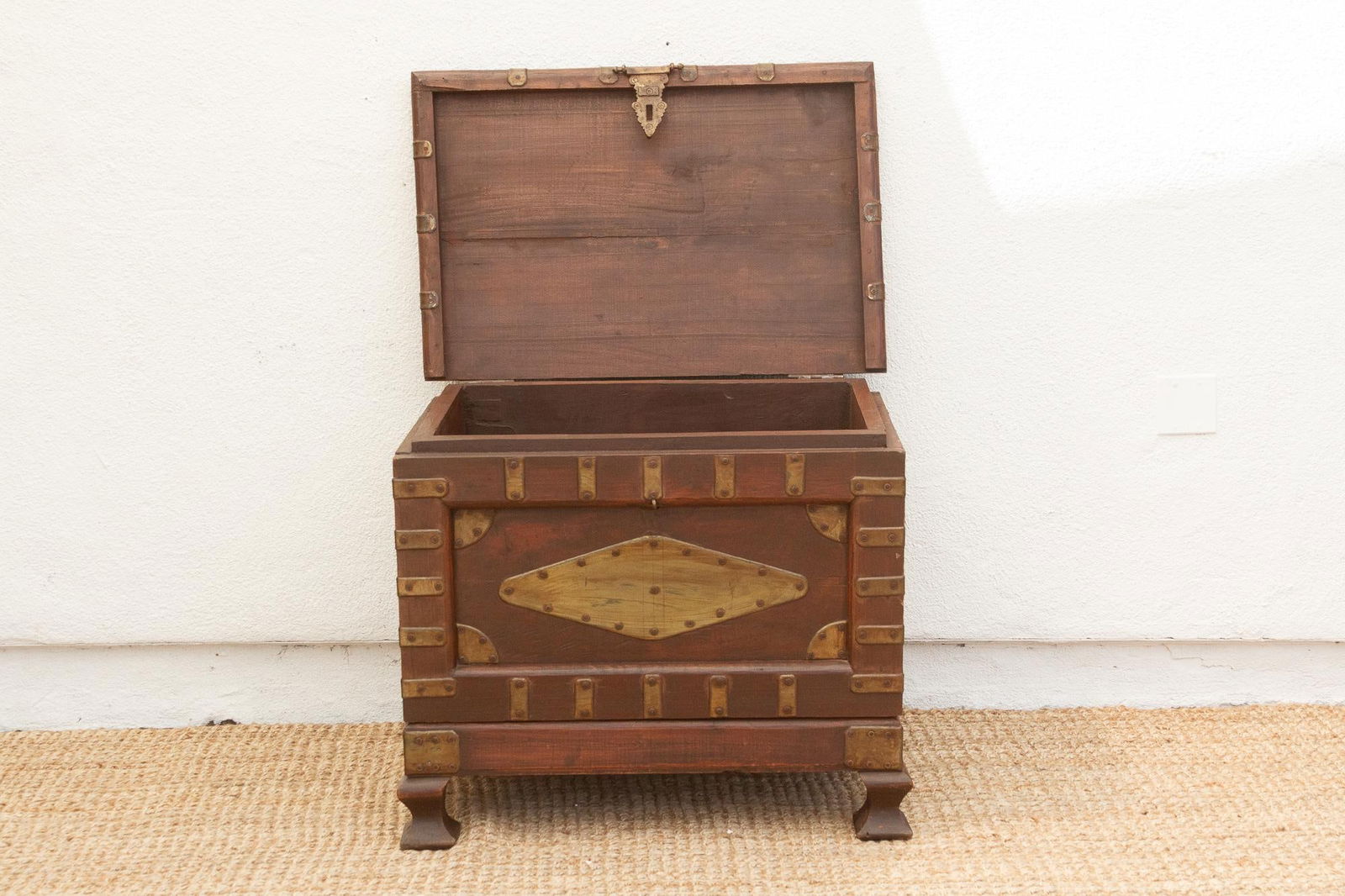 Vintage Teak & Brass Captian's Chest - 8