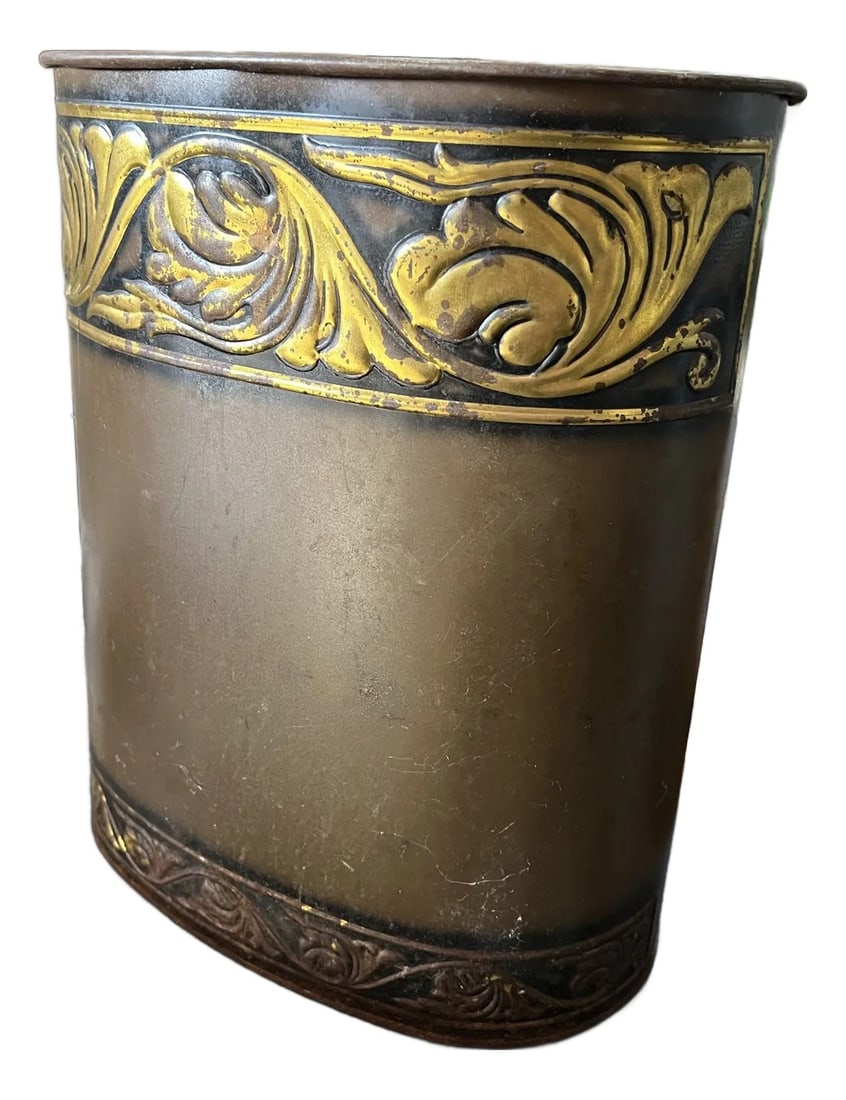 1970s Metal Oval Decorative Wastebasket (1 of 7)