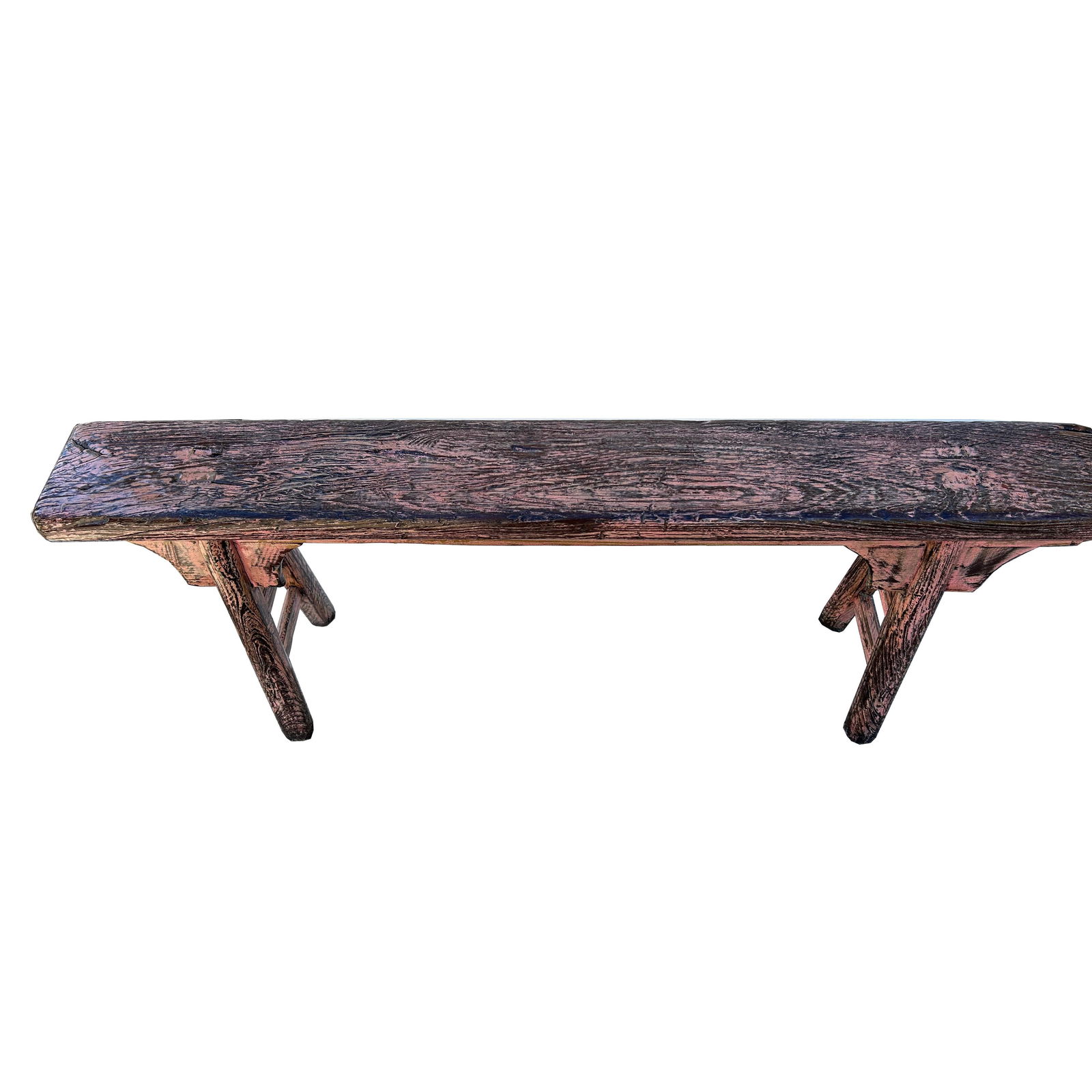 Distressed Rustic Pink Village Slim Narrow Wood Bench - 5
