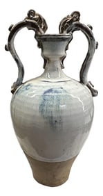 Oriental Handmade Ancient Dragon Handle Off White Glaze Ceramic Vase