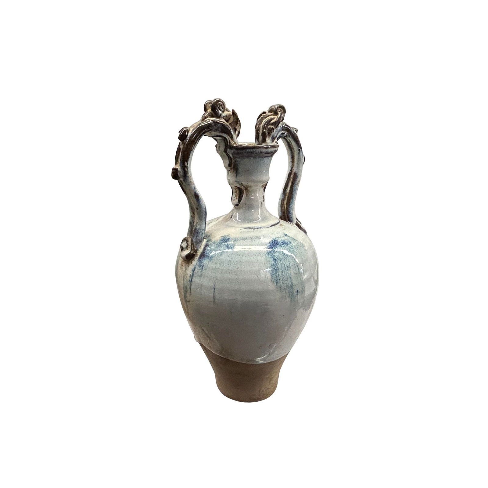 Oriental Handmade Ancient Dragon Handle Off White Glaze Ceramic Vase - 3