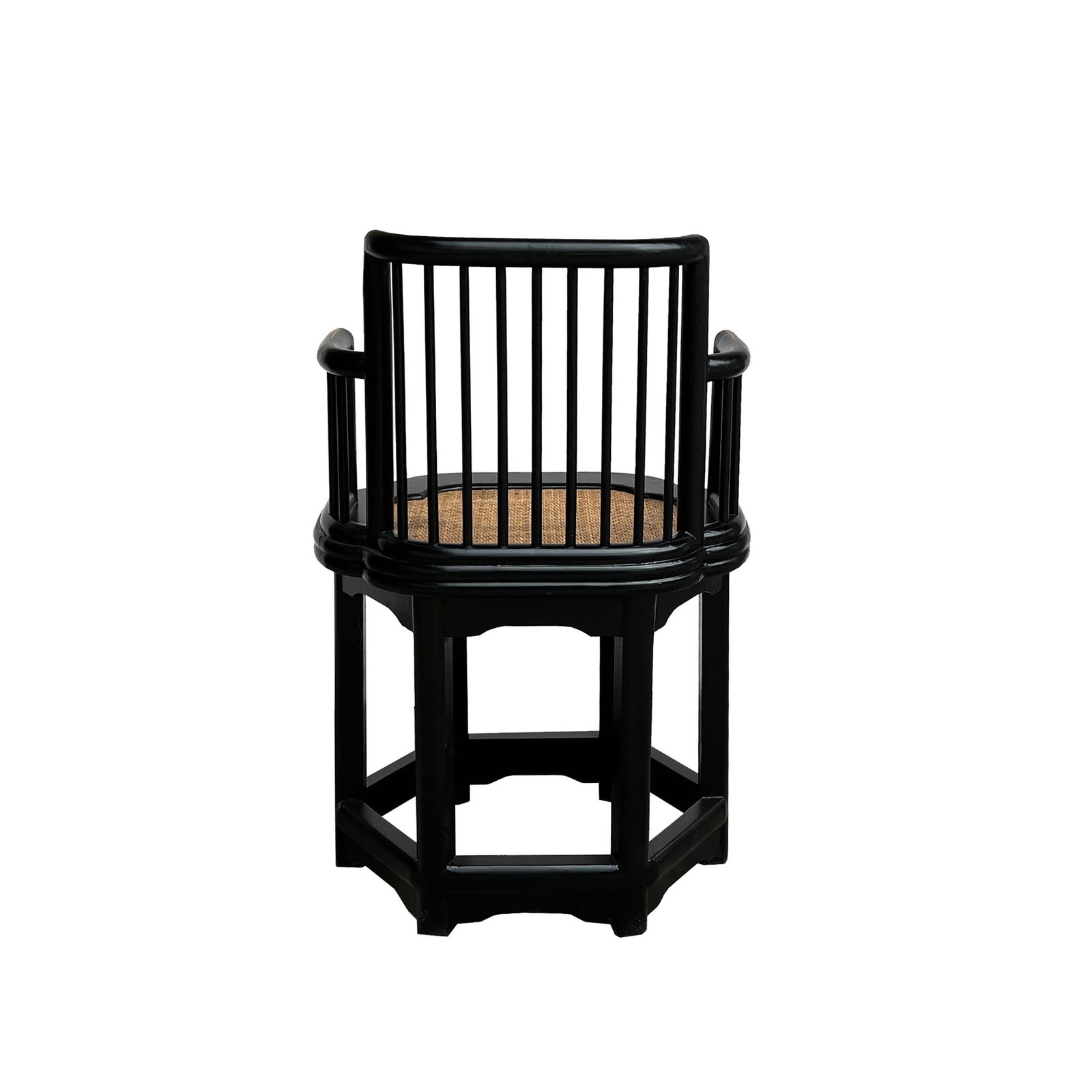 Chinese Black Hexagonal Rattan Seat Elm Wood Armchair - 4