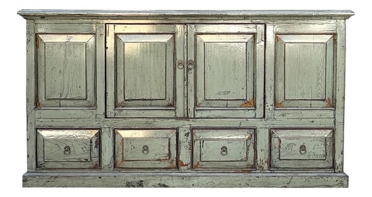 Distressed Gloss Gray 4 Doors Drawers Credenza Sideboard Console Cabinet