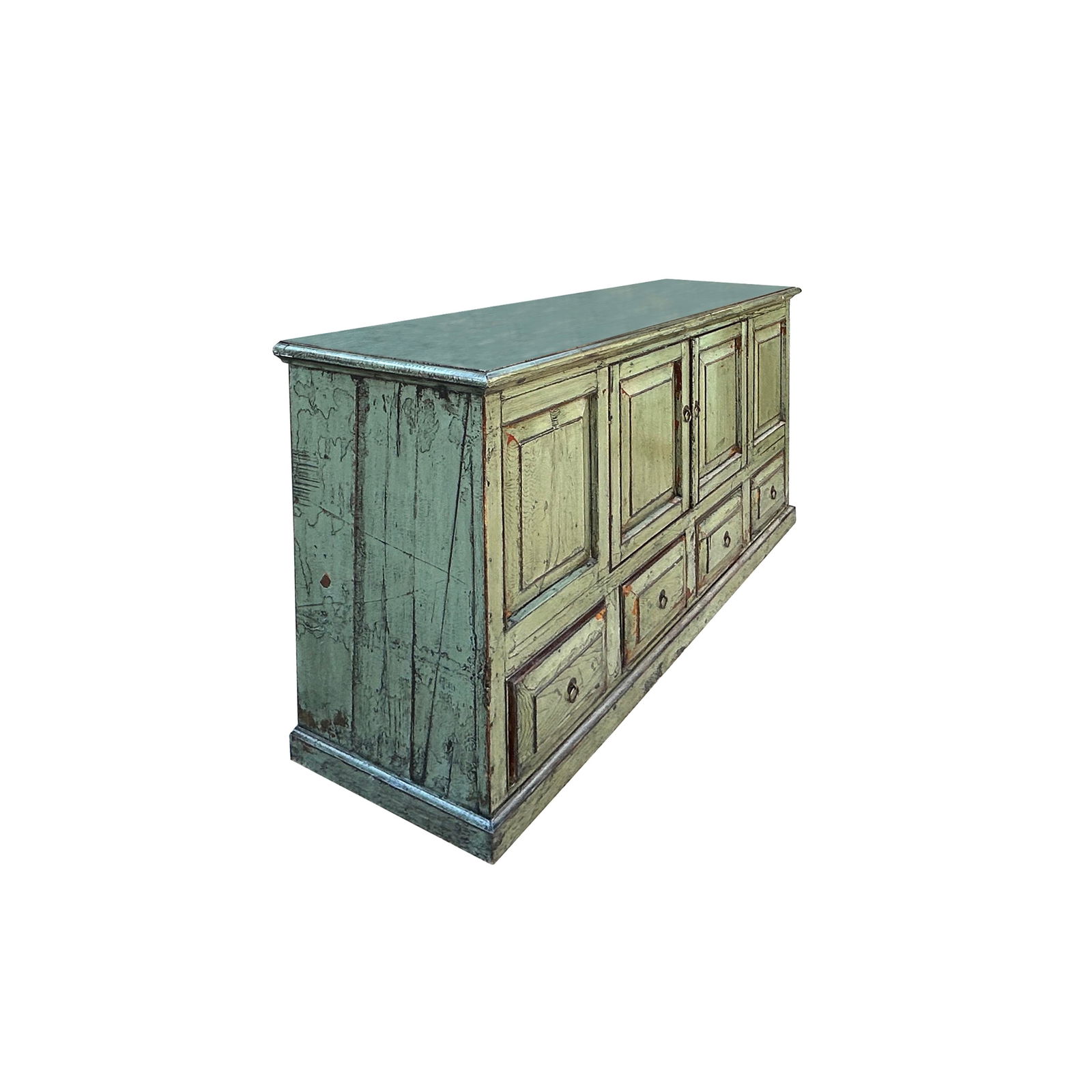 Distressed Gloss Gray 4 Doors Drawers Credenza Sideboard Console Cabinet - 2