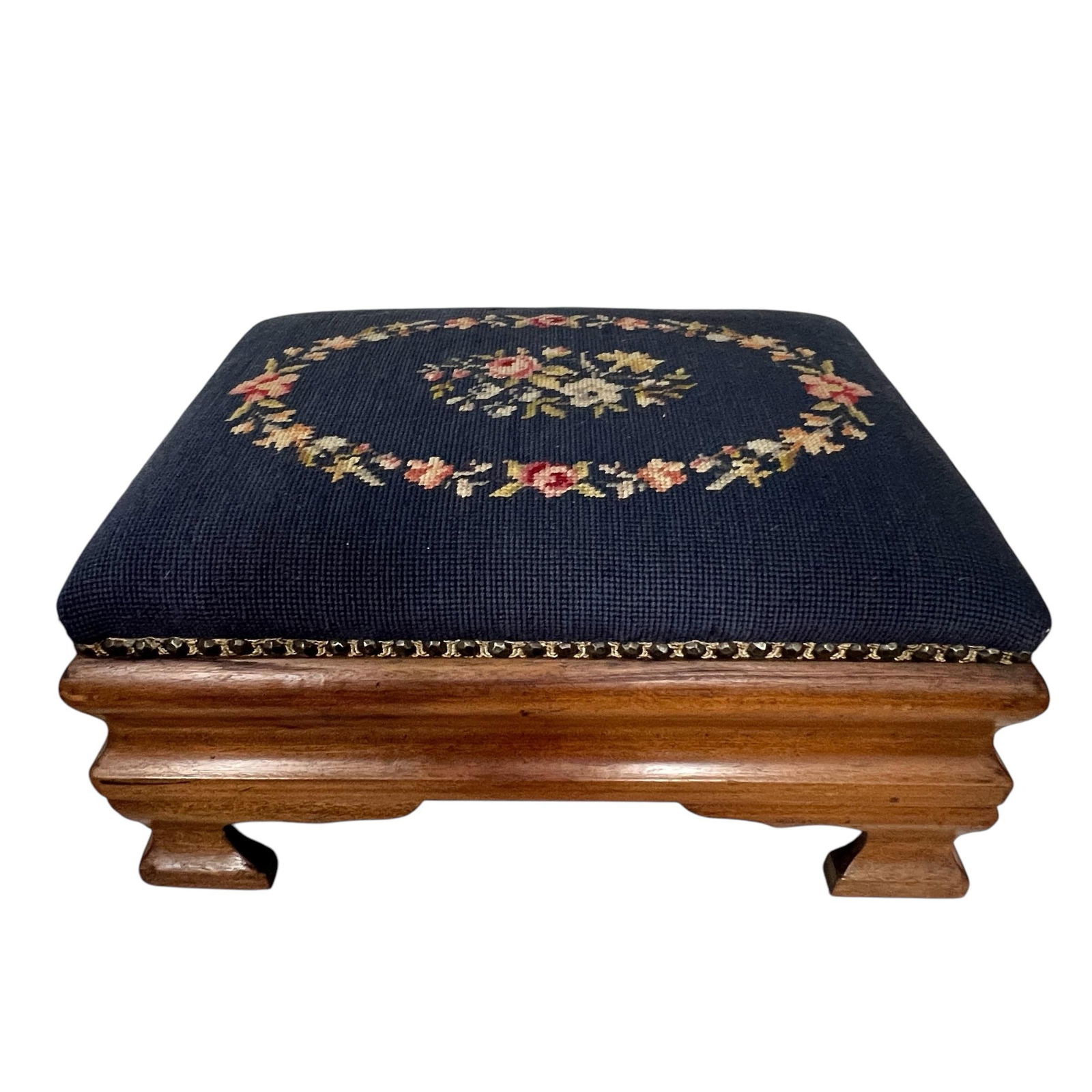 Antique Needlepoint Footstool - 2