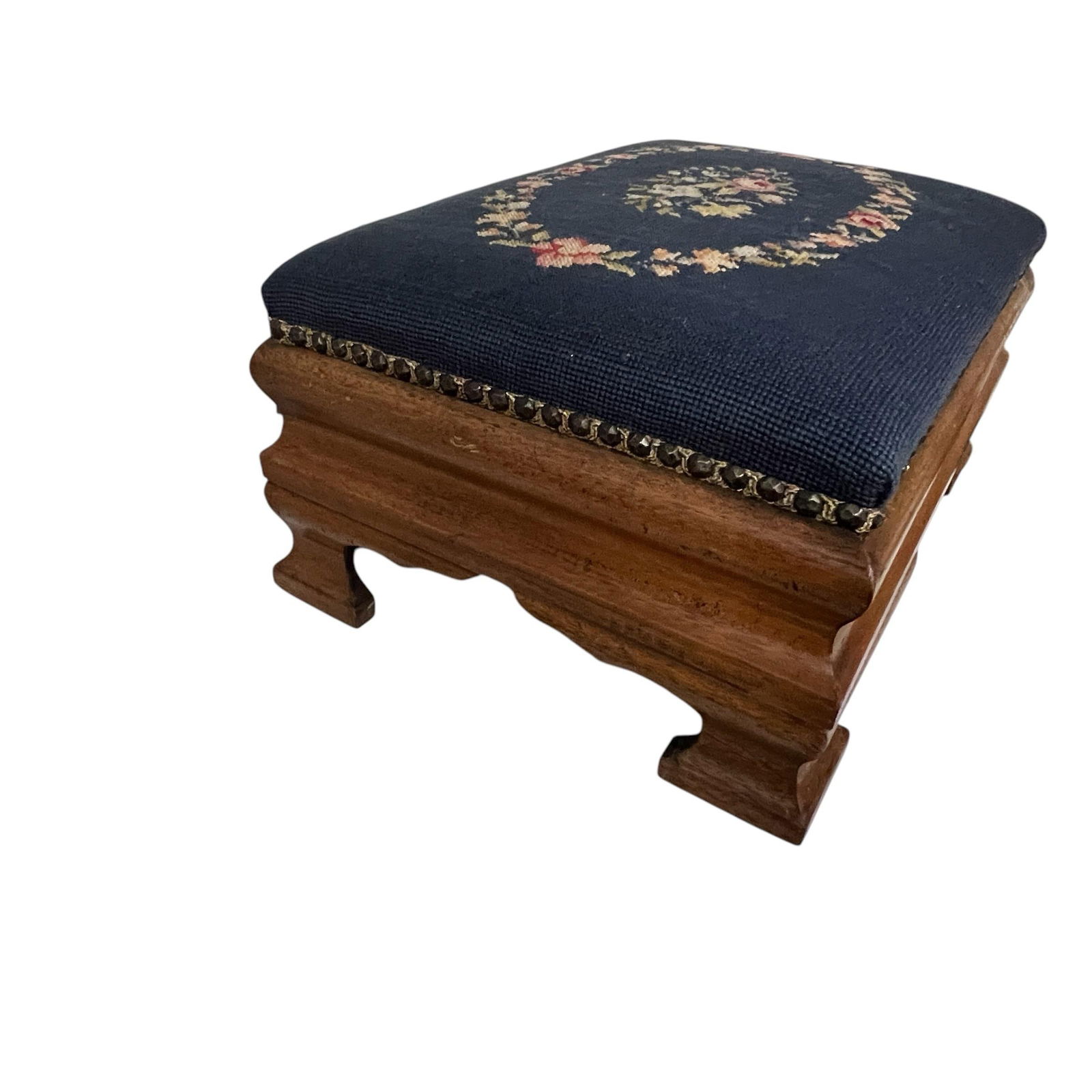Antique Needlepoint Footstool - 4