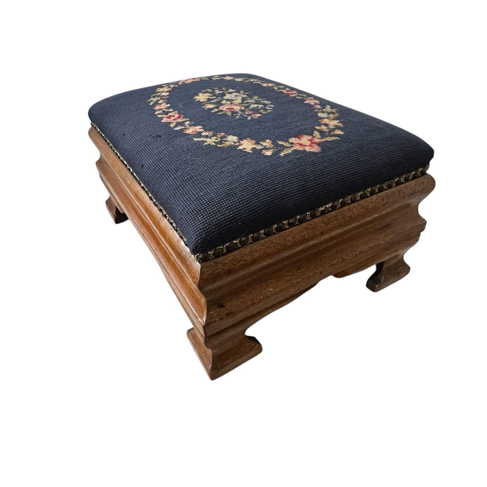 Antique Needlepoint Footstool - 5