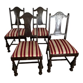 Early 20th Century Antique English Upholstered Dining Chairs - Set of 4