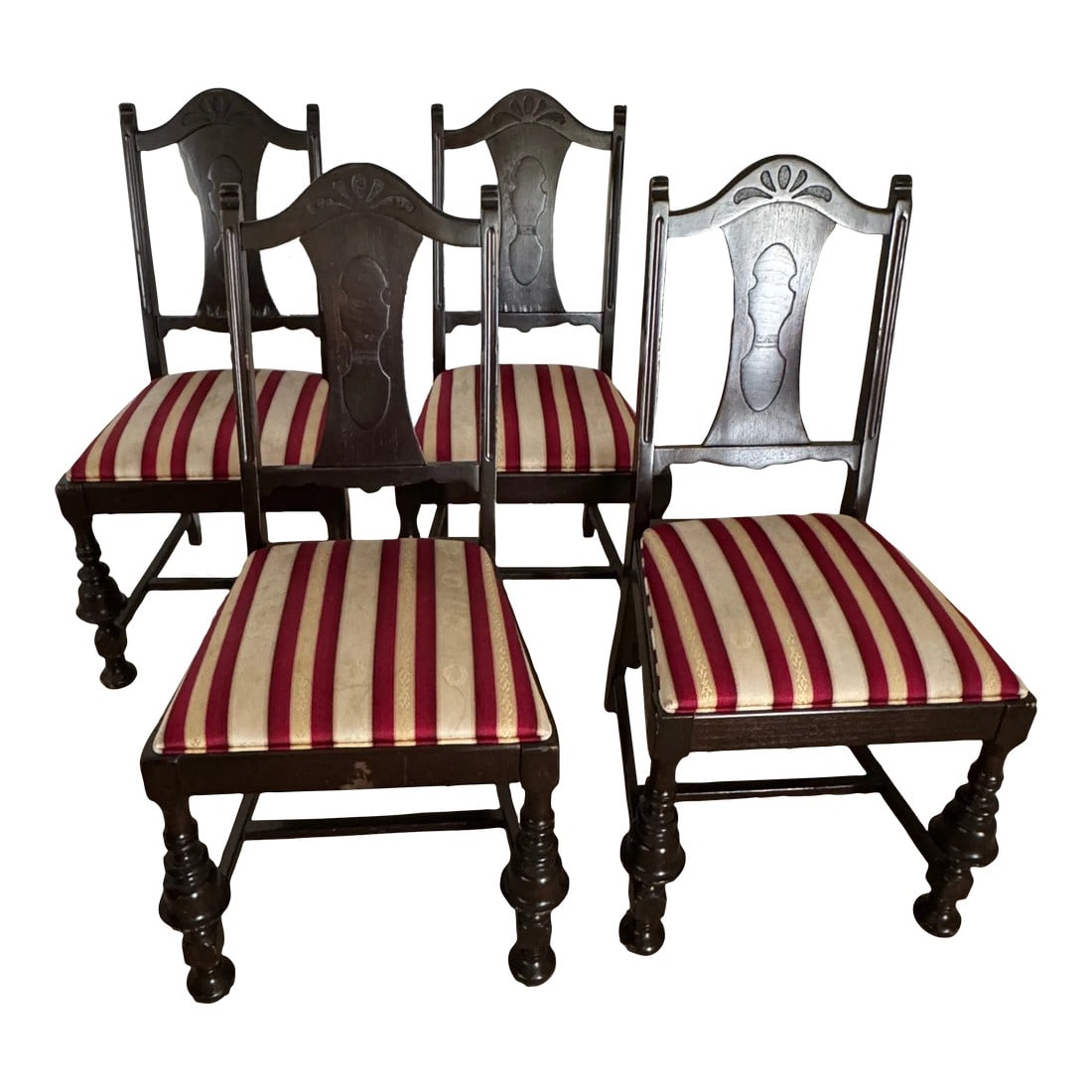 Early 20th Century Antique English Upholstered Dining Chairs - Set of 4 (1 of 12)