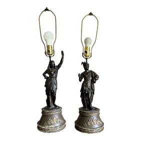 Vintage Victorian Statue Table Lamps - Set of Two