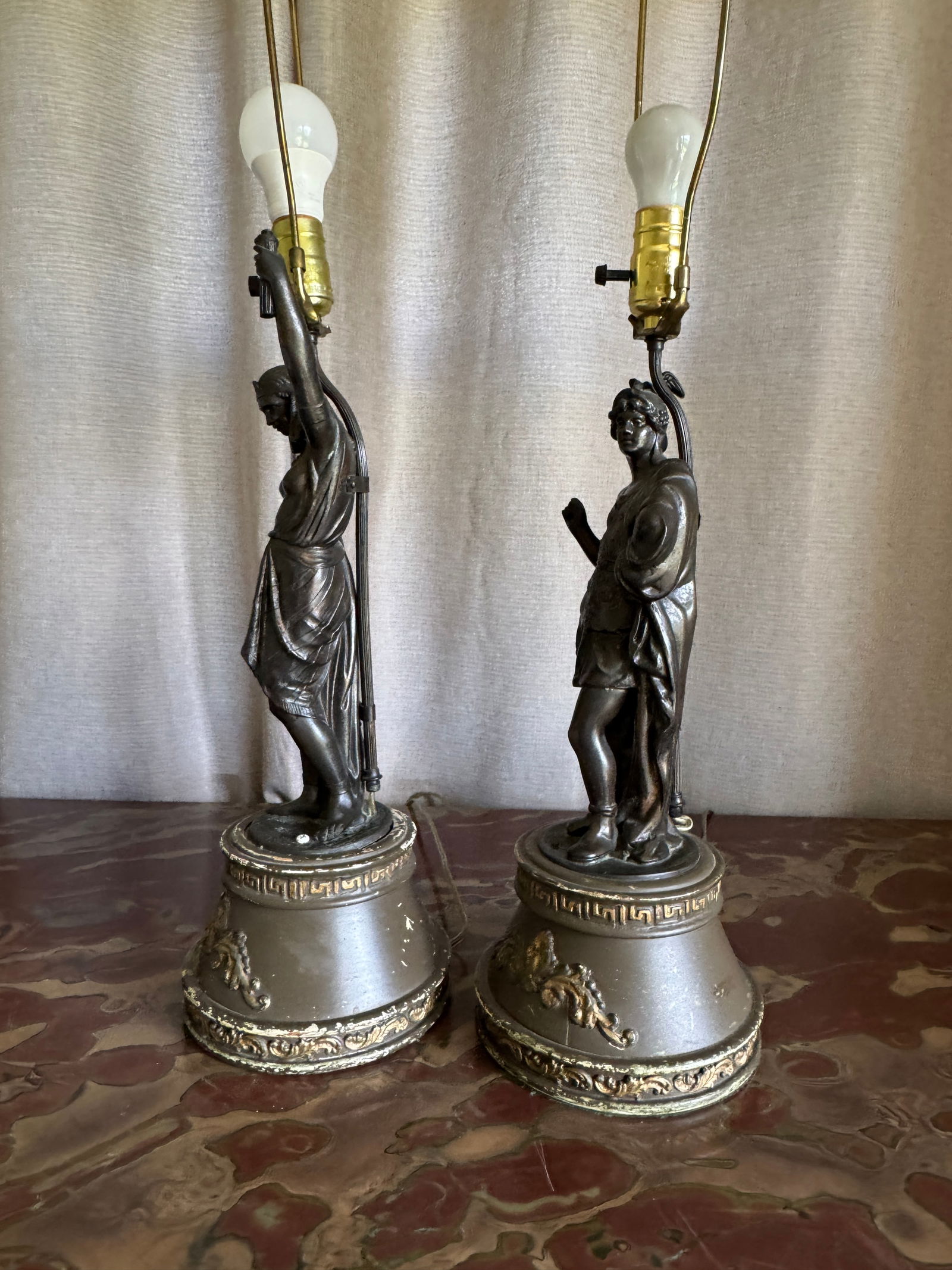 Vintage Victorian Statue Table Lamps - Set of Two - 2