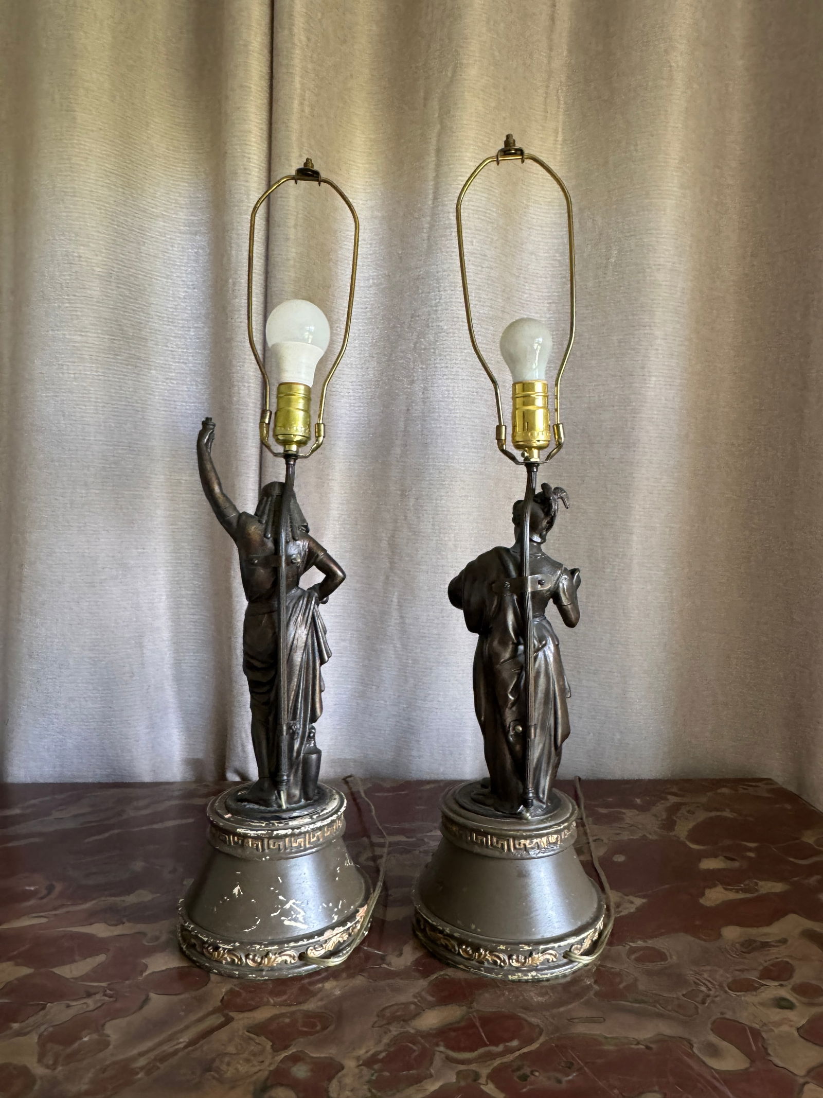 Vintage Victorian Statue Table Lamps - Set of Two - 4