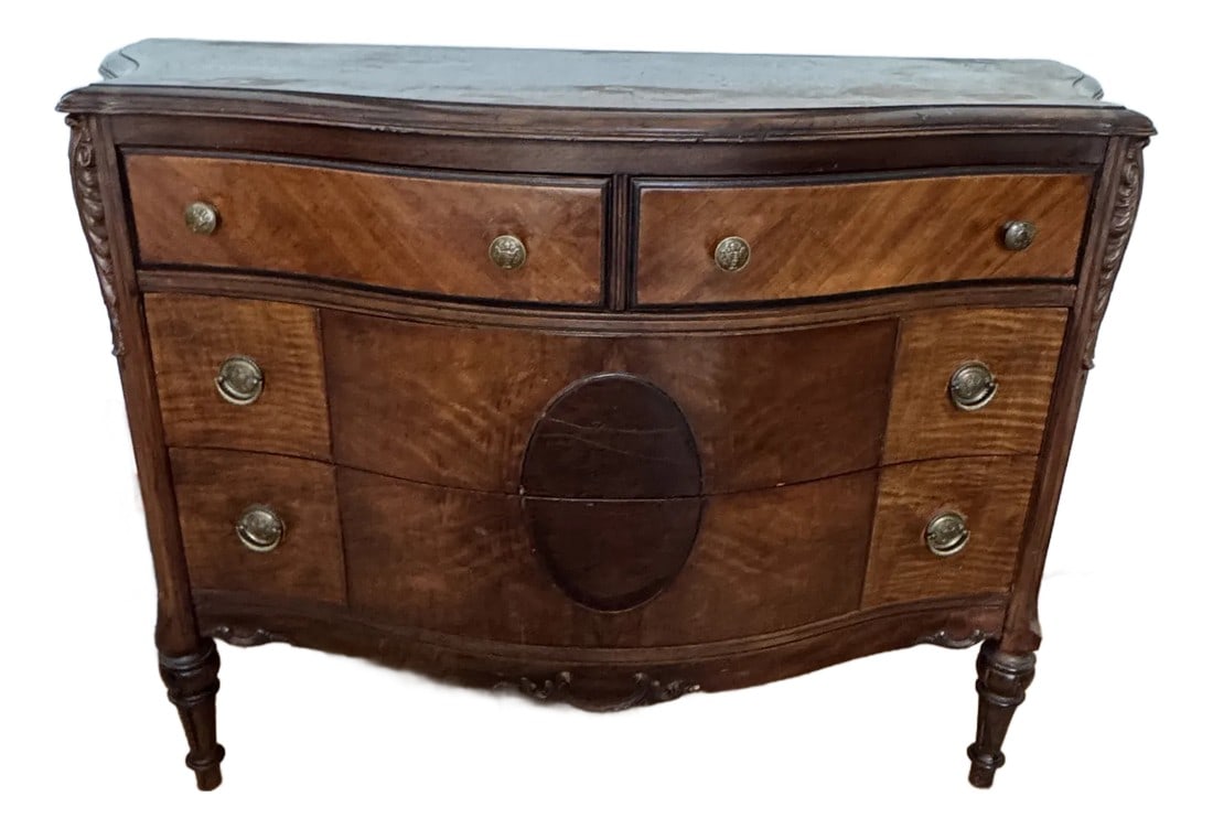 Antique Burled Walnut and Inlaid Marquetry Dresser Chest of Drawers (1 of 10)